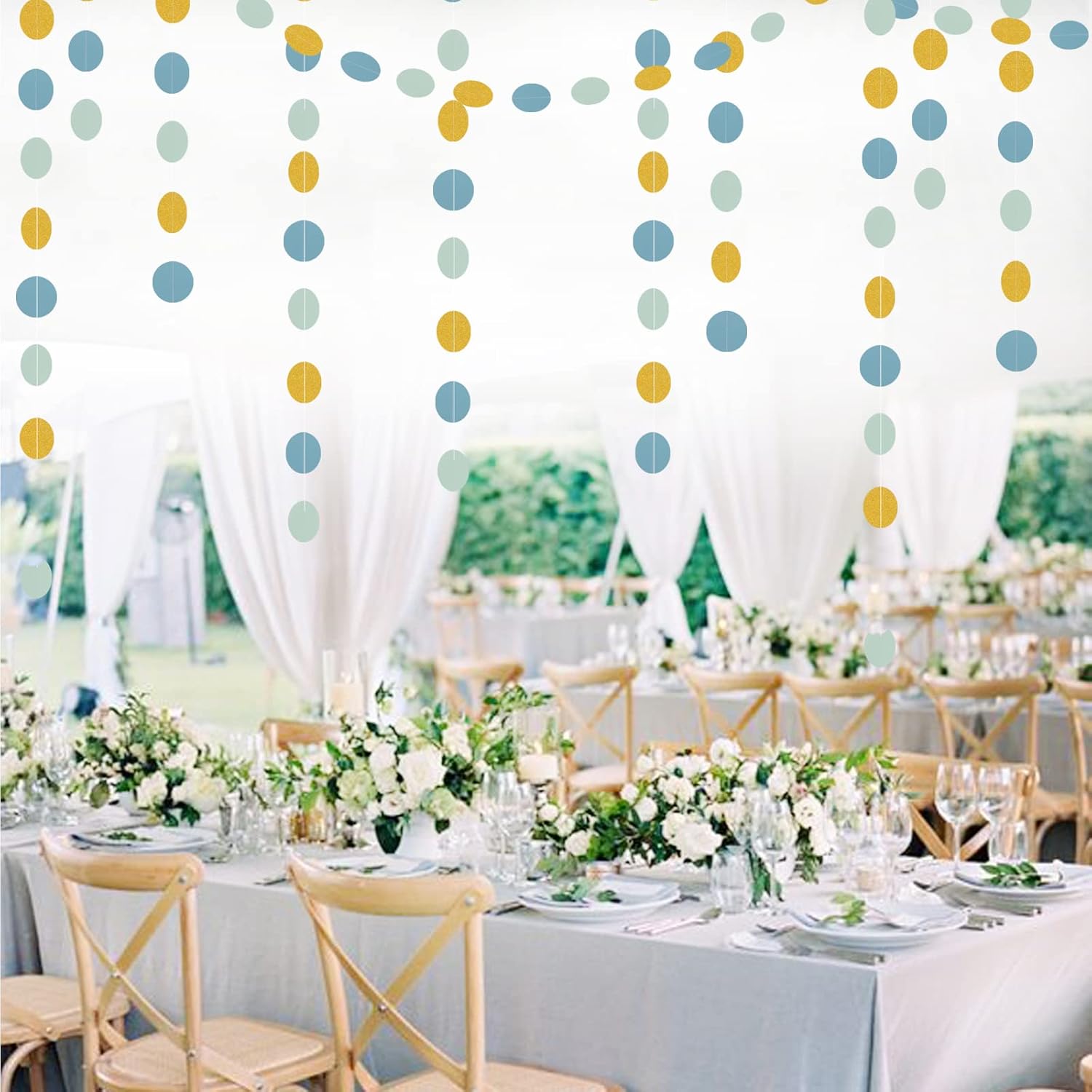 Light Dusty Blue Gold Party Garland 52Ft Birthday Wedding Decorations
