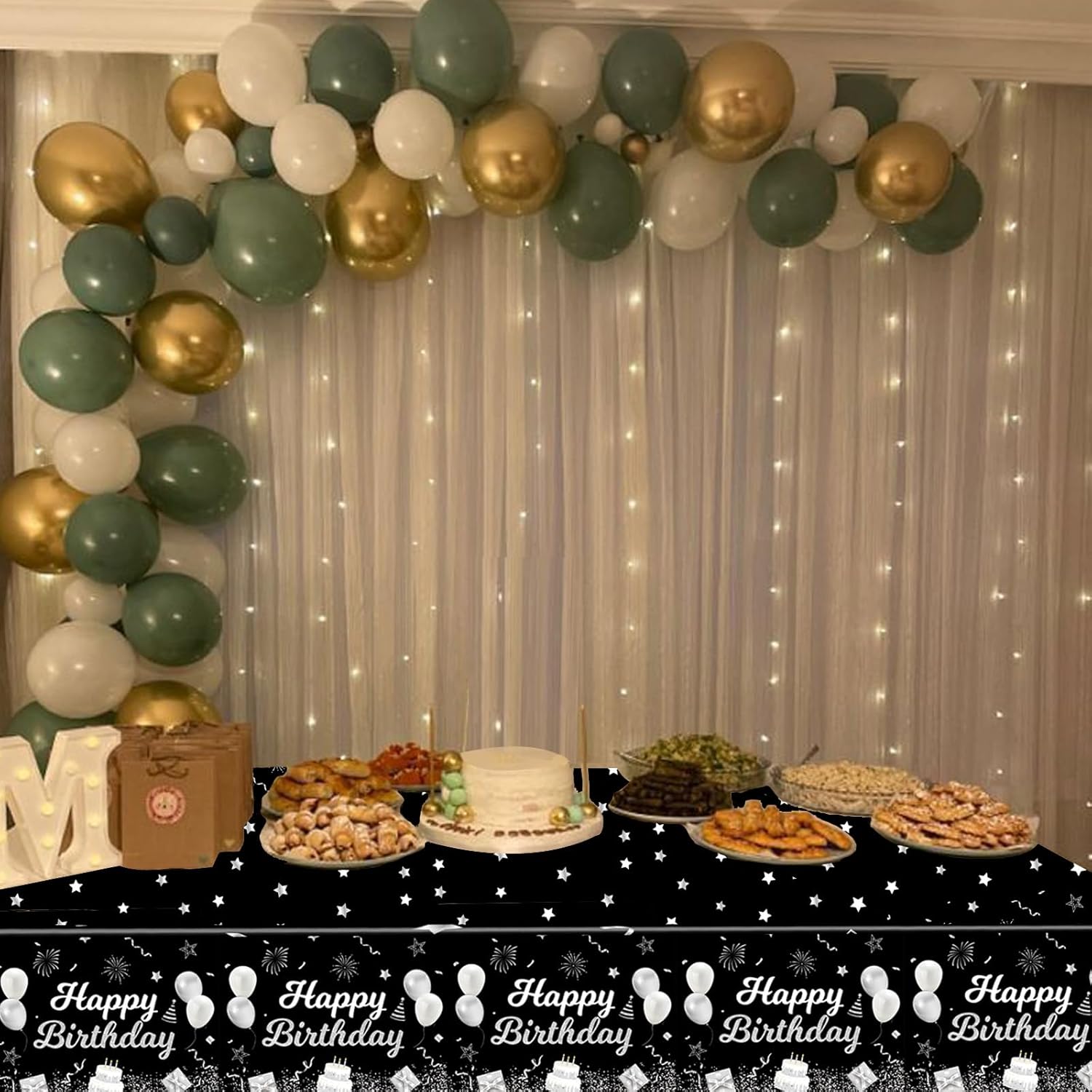 MRJ 3 Pack Silver and Black Star Birthday Tablecloths 54x108