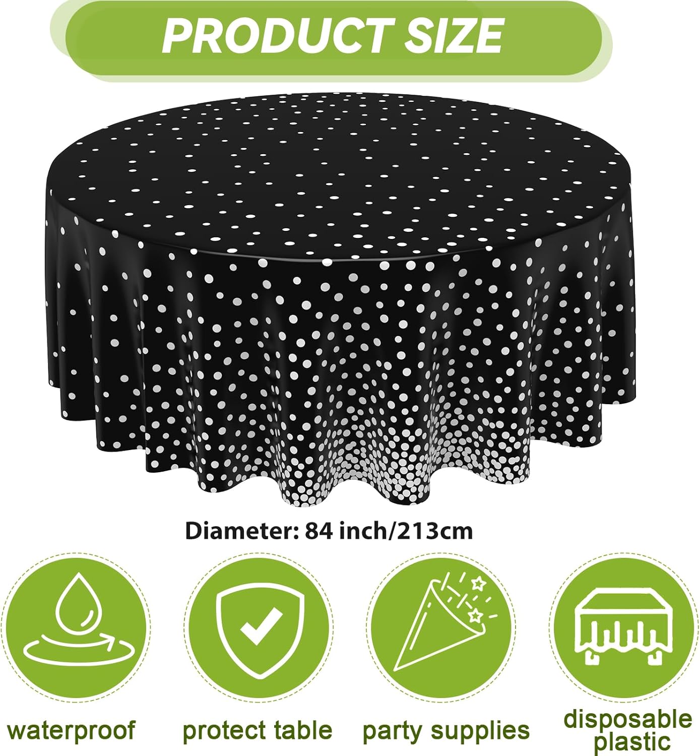 Newwiee 84 Inch Round Dot Tablecloth Set of 3