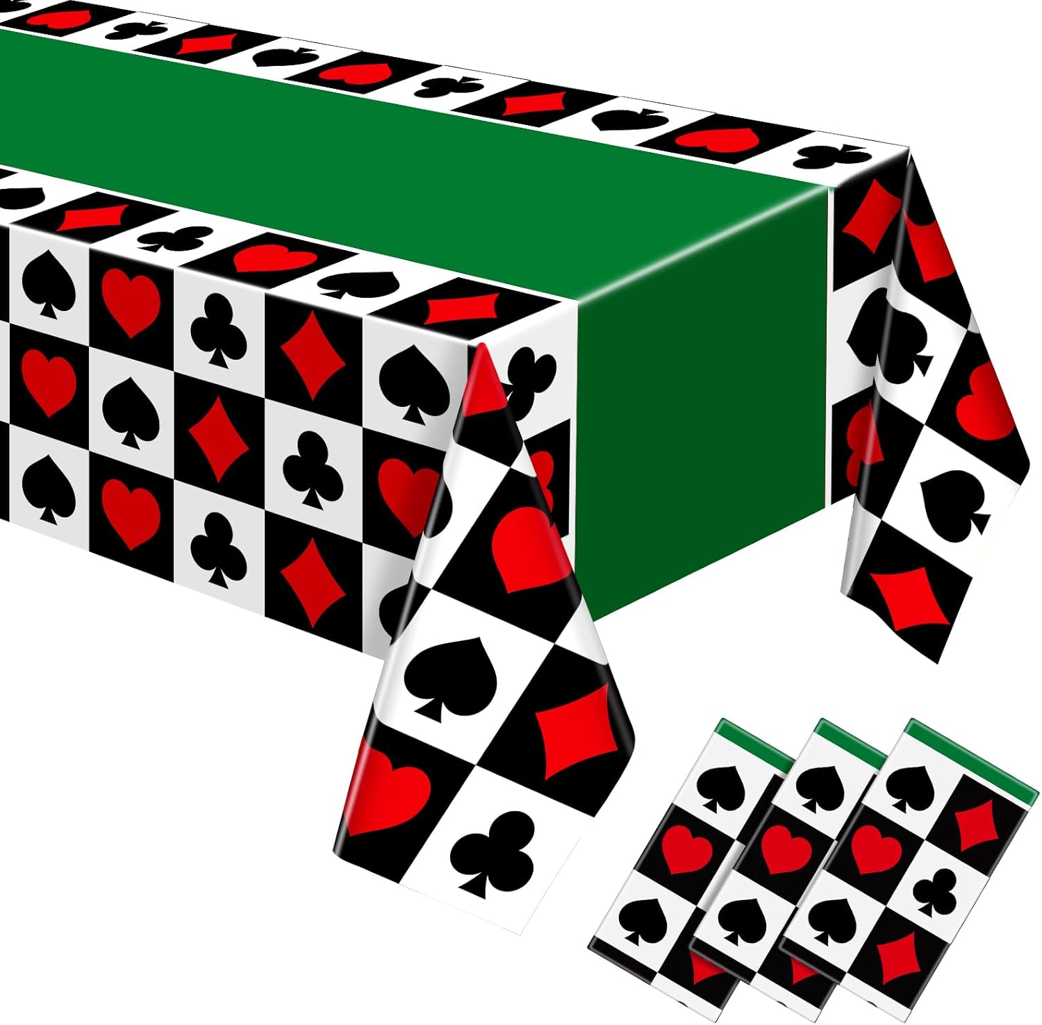 Hosuly 3 Pcs Casino Theme Tablecloths Poker Design Green 51x108 Inch