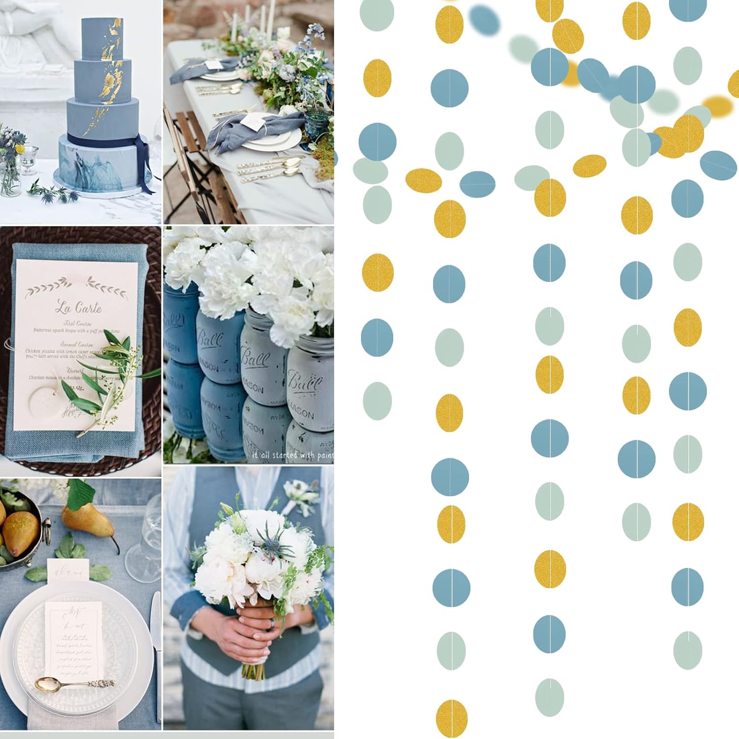 Light Dusty Blue Gold Party Garland 52Ft Birthday Wedding Decorations