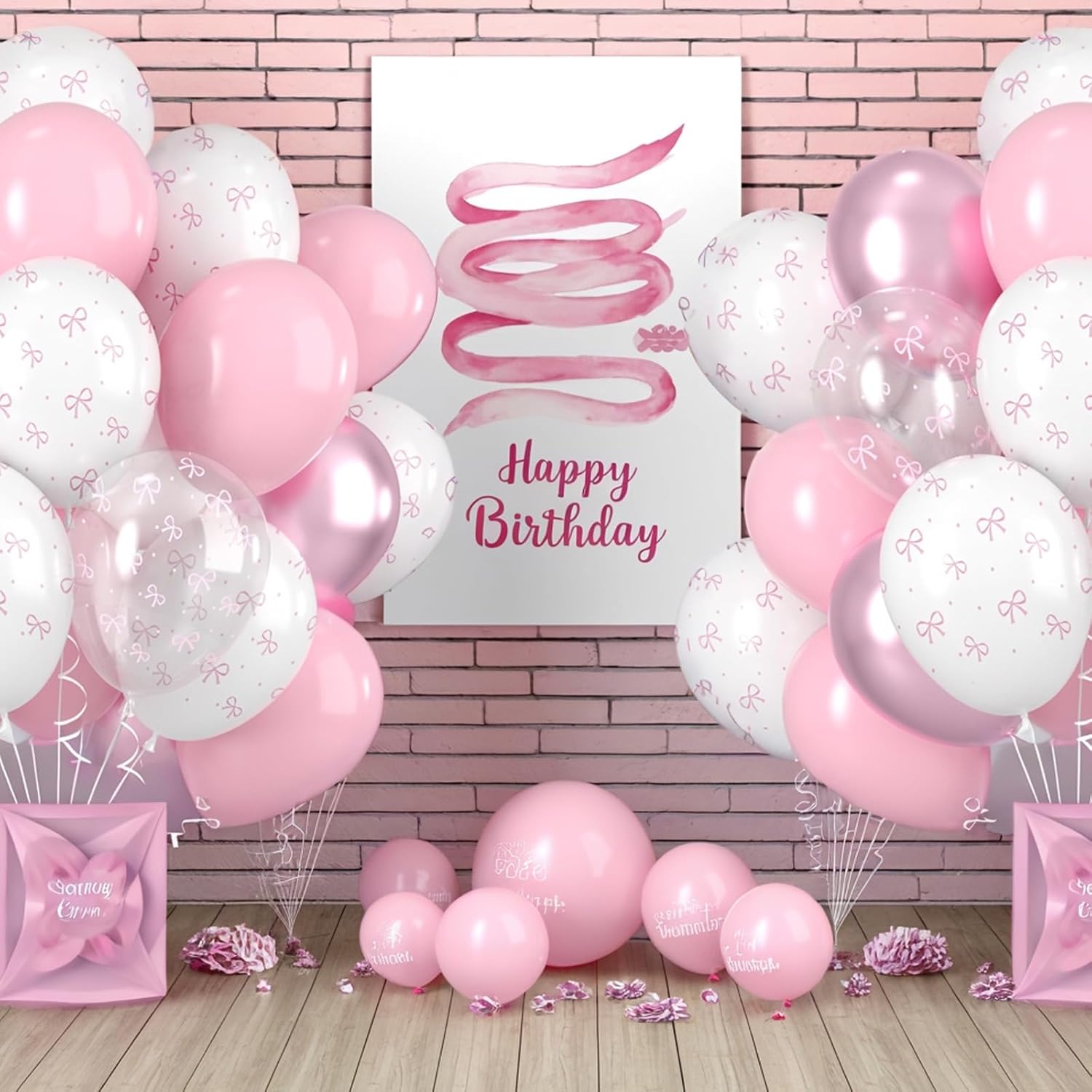 Bow Balloons 50Pcs 12 Inches Pink White Clear Balloons for Birthday Parties