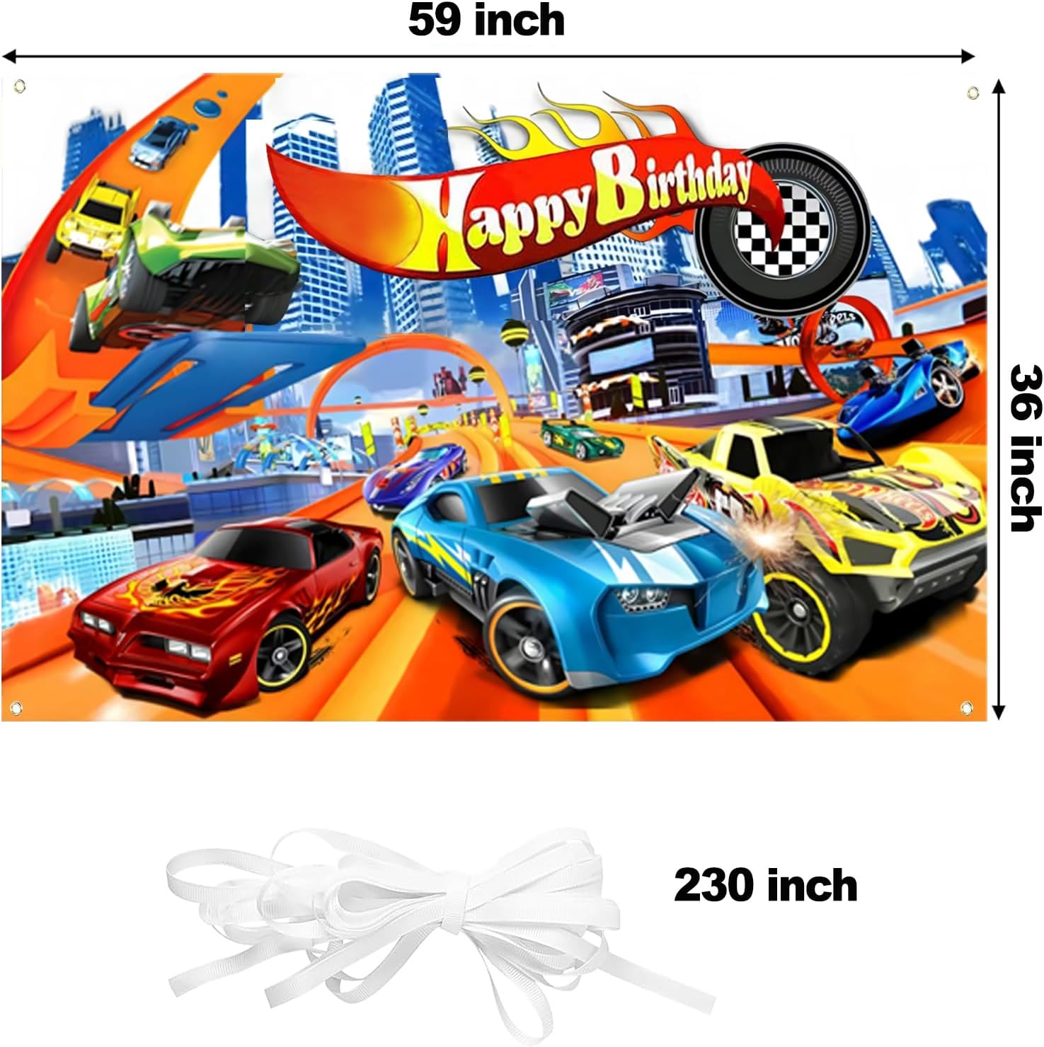 Hot Cars Birthday Banner Backdrop 5x3ft