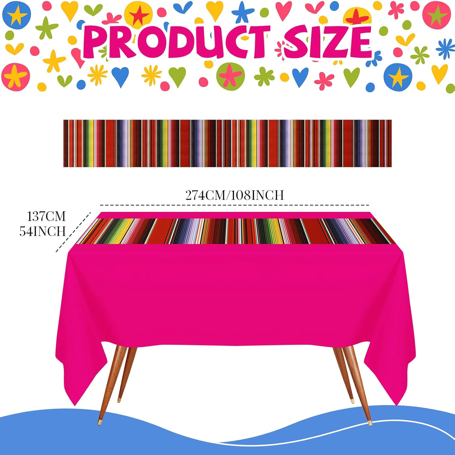 Hosuly Mexican Fiesta Tablecloth 54 x 108 Inches 24 Pcs