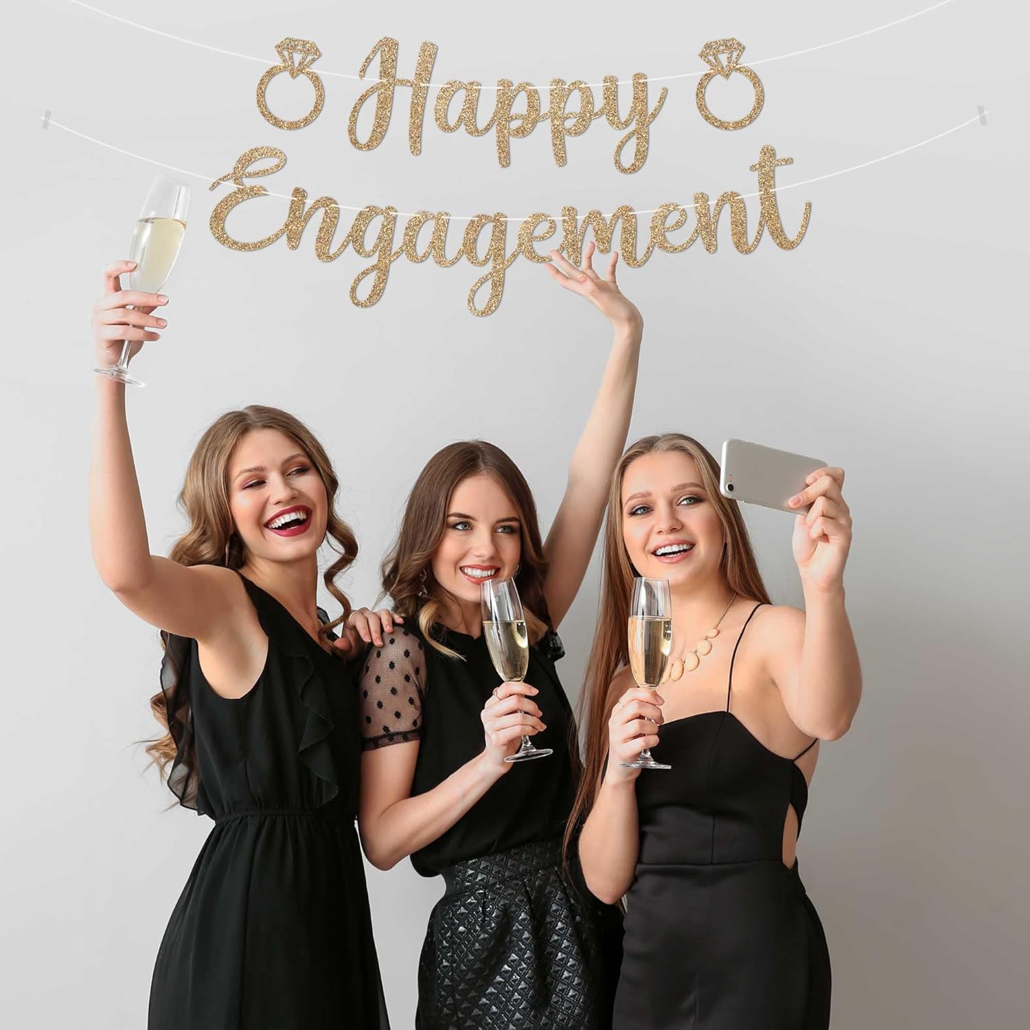 Pre-Strung Gold Glitter Engagement Banner - No DIY