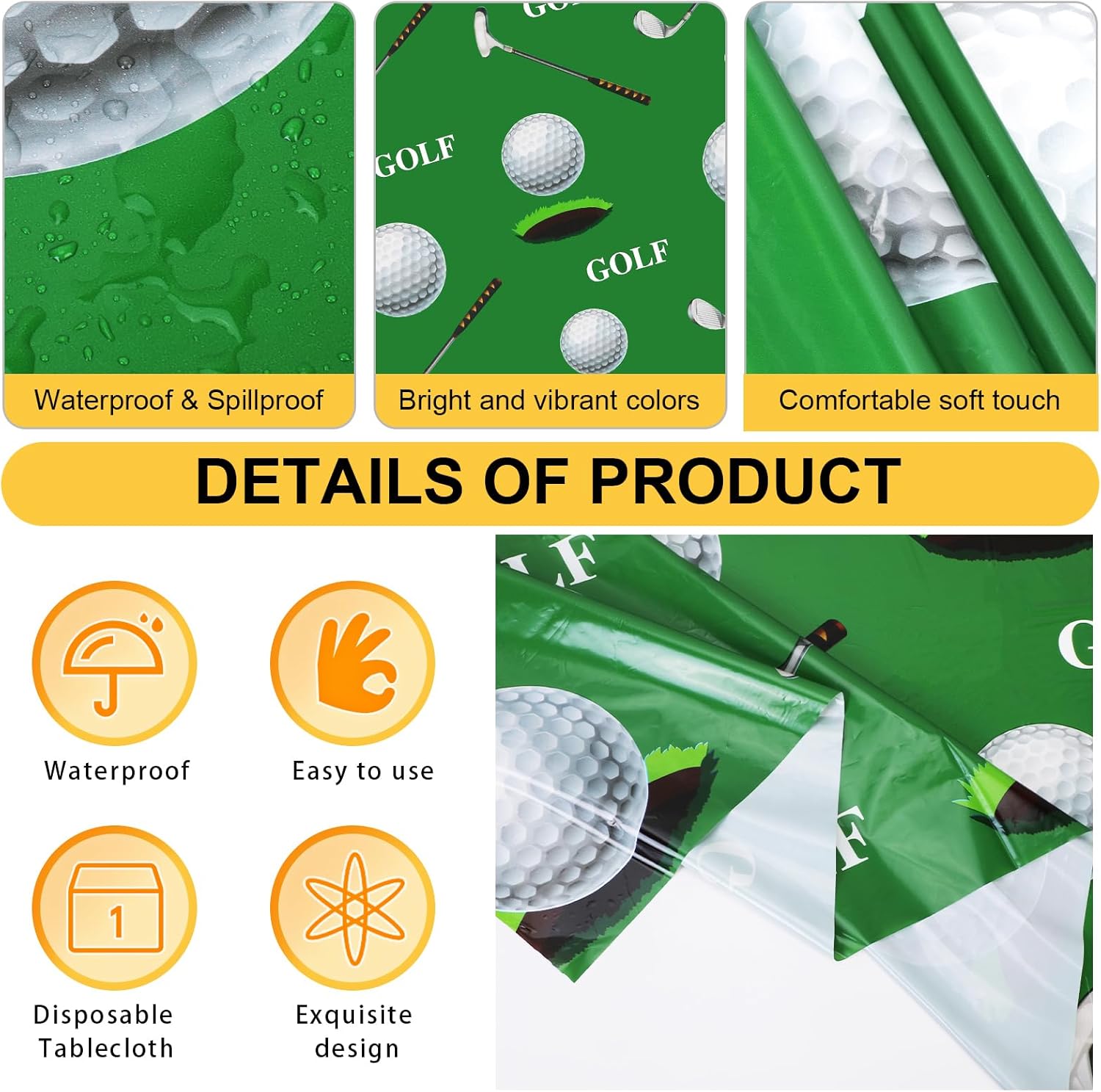 PHOGARY Golf Tablecloth Set 3-Piece Green Rectangular