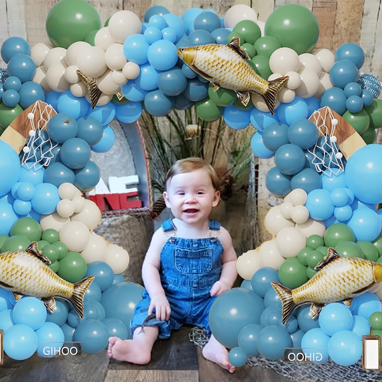 Fishing Birthday Decorations 145pcs Blue Balloon Garland Arch Kit