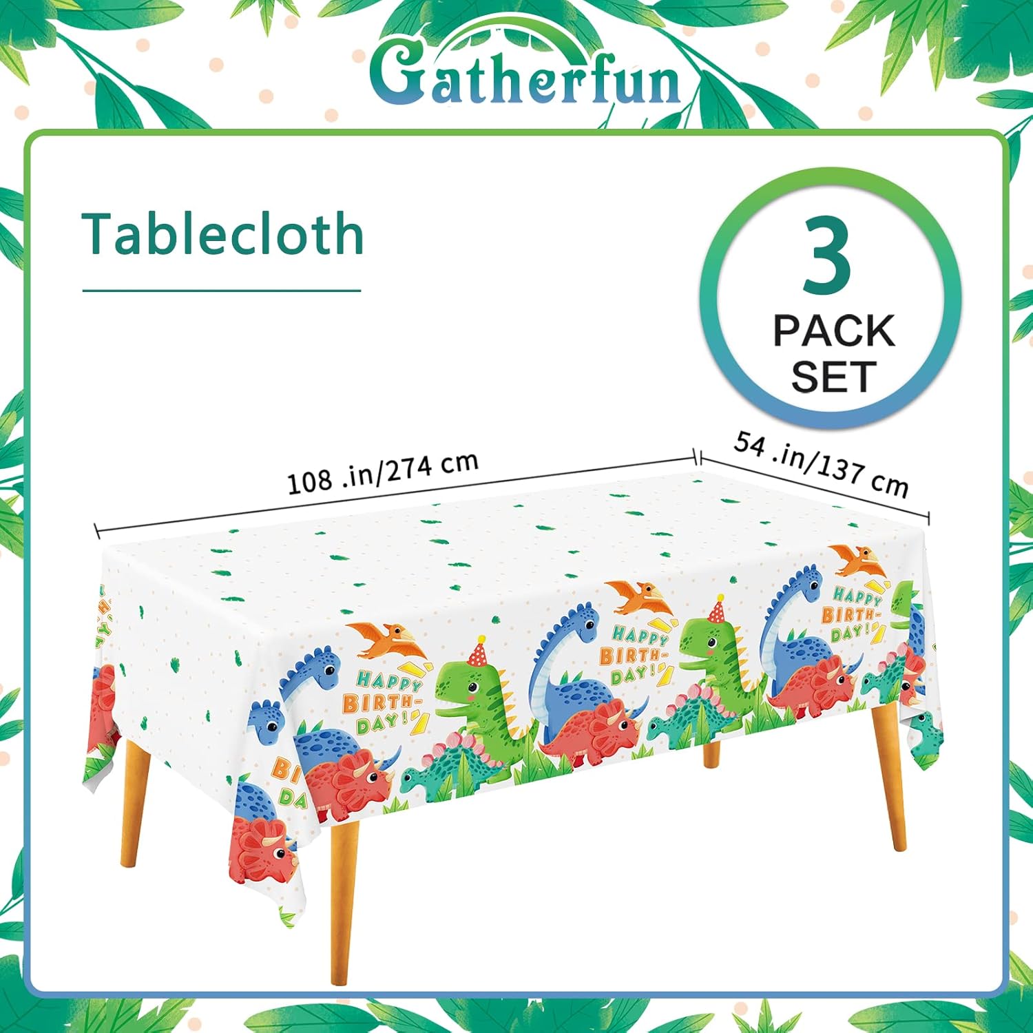 Dinosaur Party Tablecloths 3PCS 54x108 Inch Waterproof