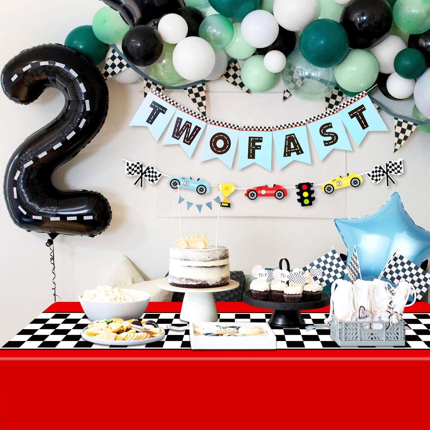 4 Pcs Checkered Race Car Tablecloths for Birthday Parties