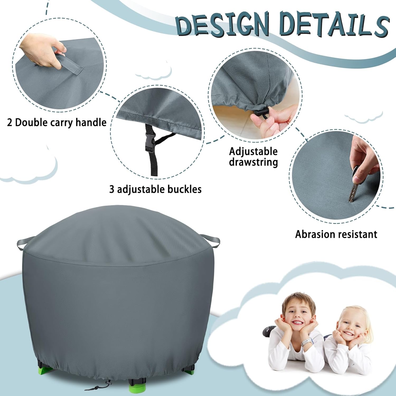 TORUTA Kids Water Table Cover 34in Round Grey