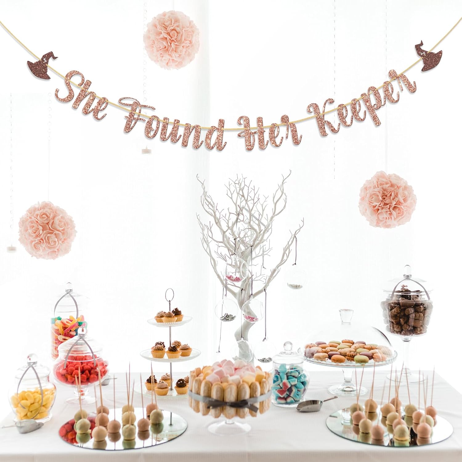 She Found Her Keeper Rose Gold Glitter Banner