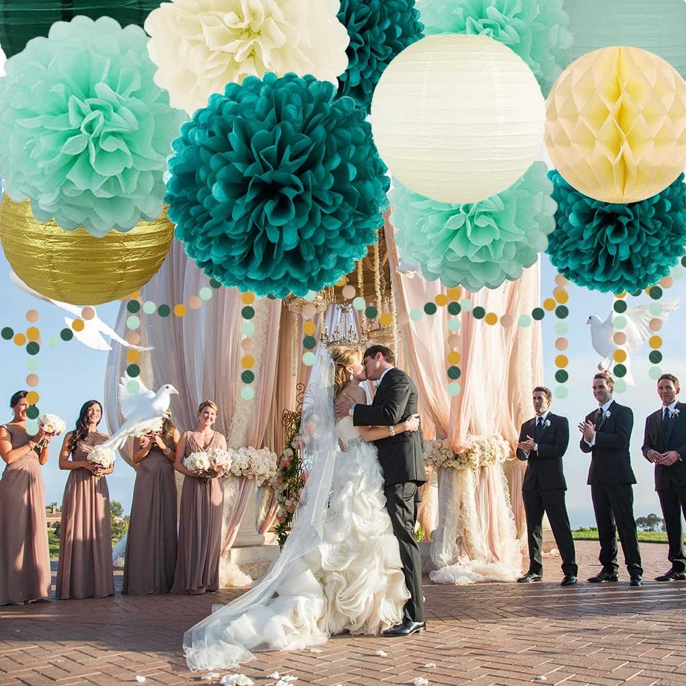 Green and Gold Party Decorations 13 Pcs Elegant Hanging Supplies