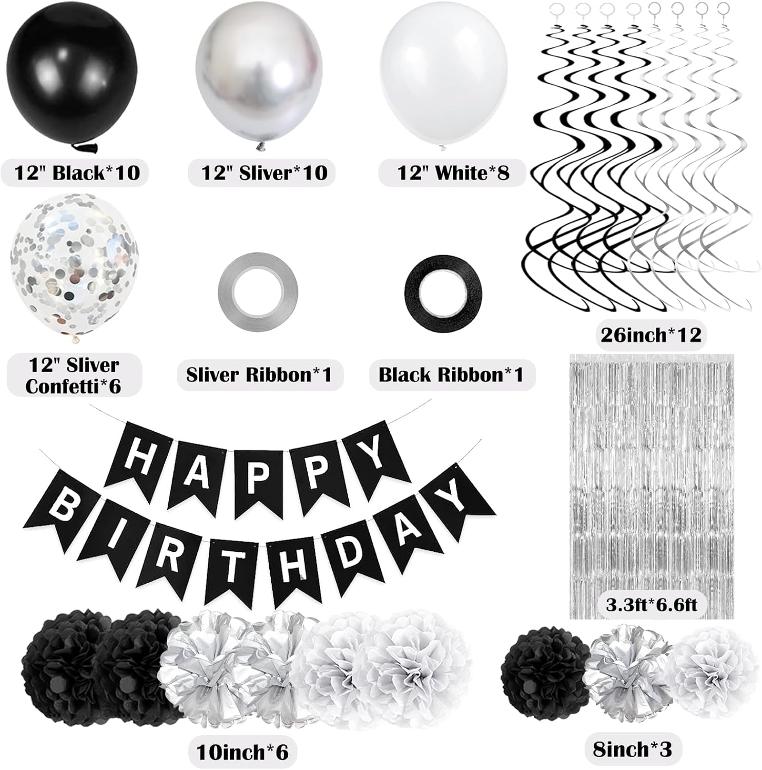 Black and Silver Birthday Decorations for Men
