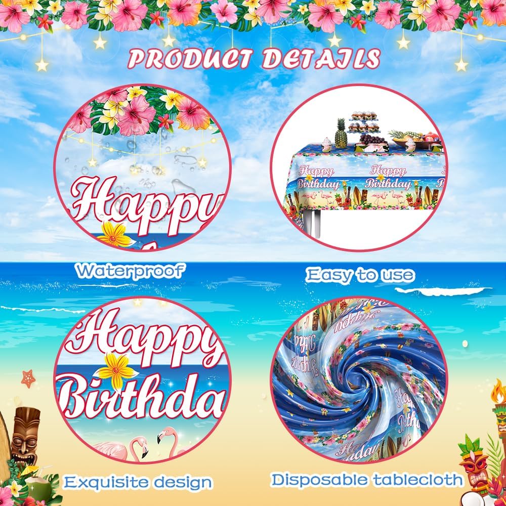 3 Pack Tropical Luau Birthday Tablecloths 54x108 Inch