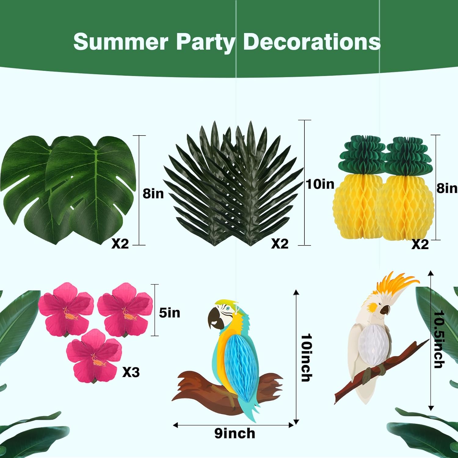 Tropical Birds Toucan Parrot Party Decorations Set Green