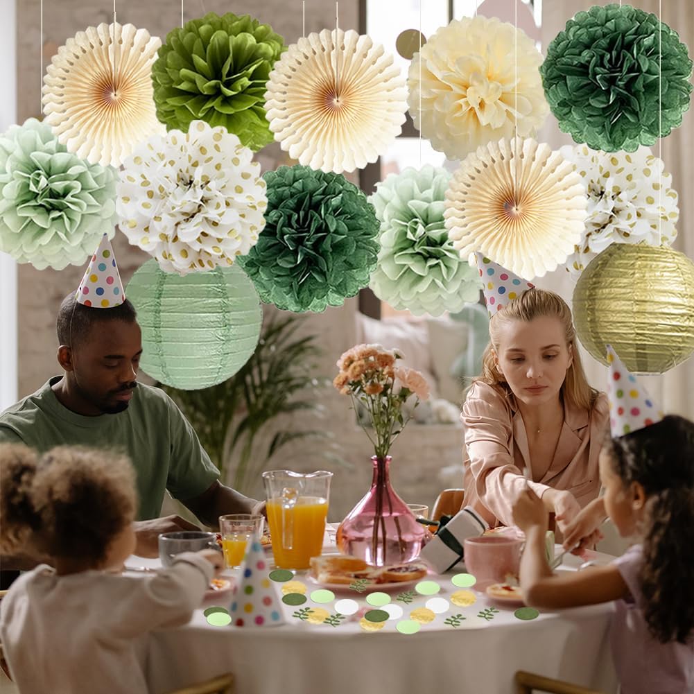 Olive Sage Green Paper Pom Poms Party Decorations