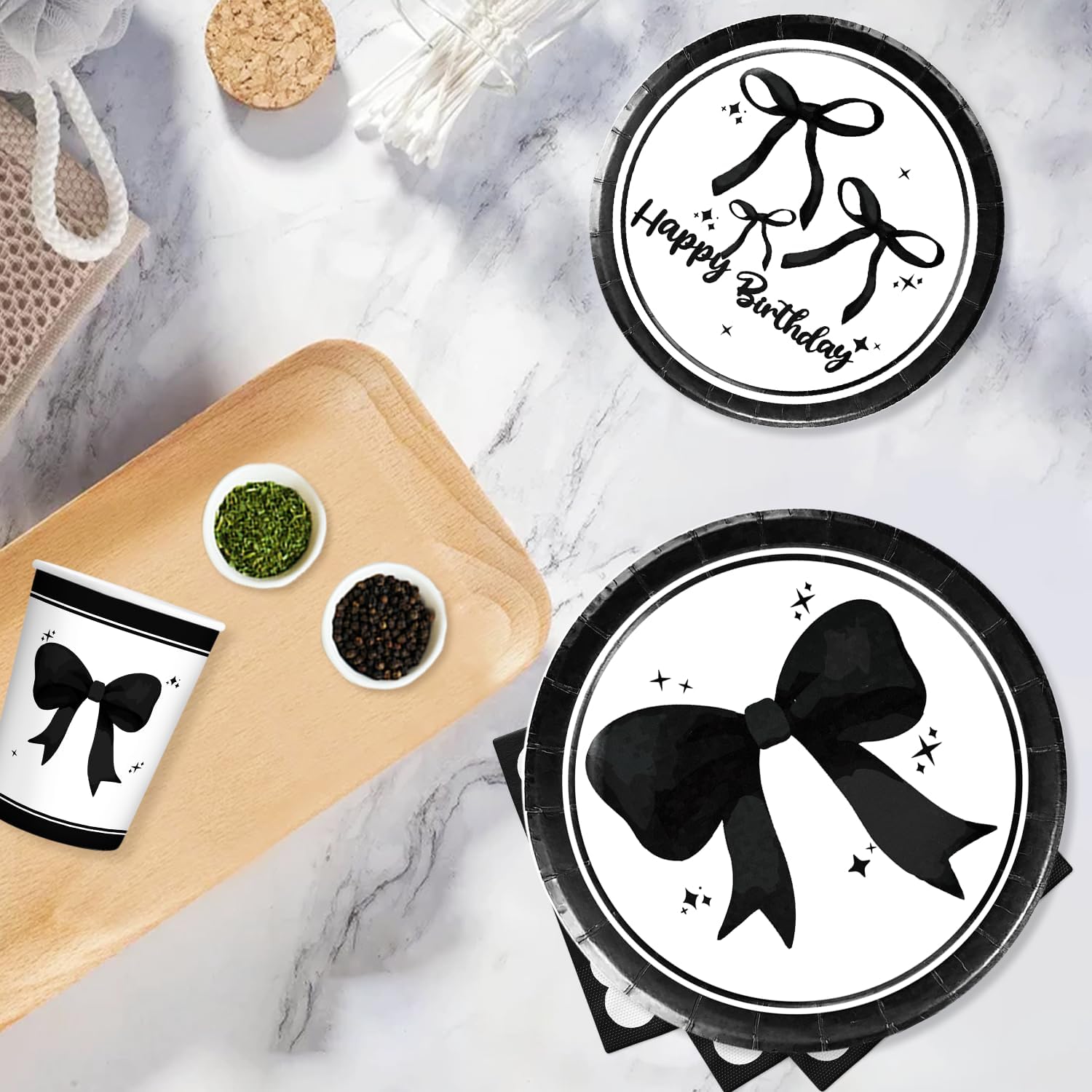 Black Bow Birthday Decorations Set