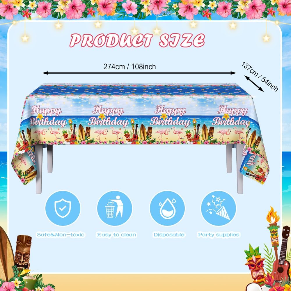 3 Pack Tropical Luau Birthday Tablecloths 54x108 Inch