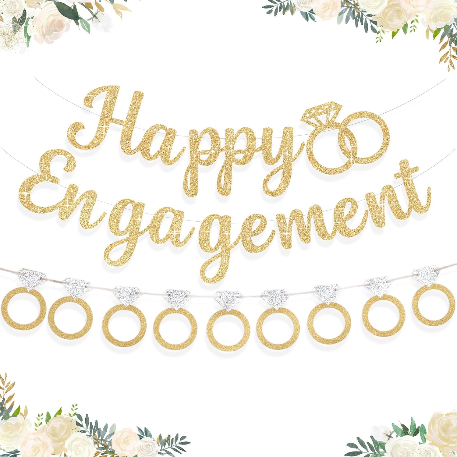 3 Pcs Glitter Gold Silver Engagement Party Banners