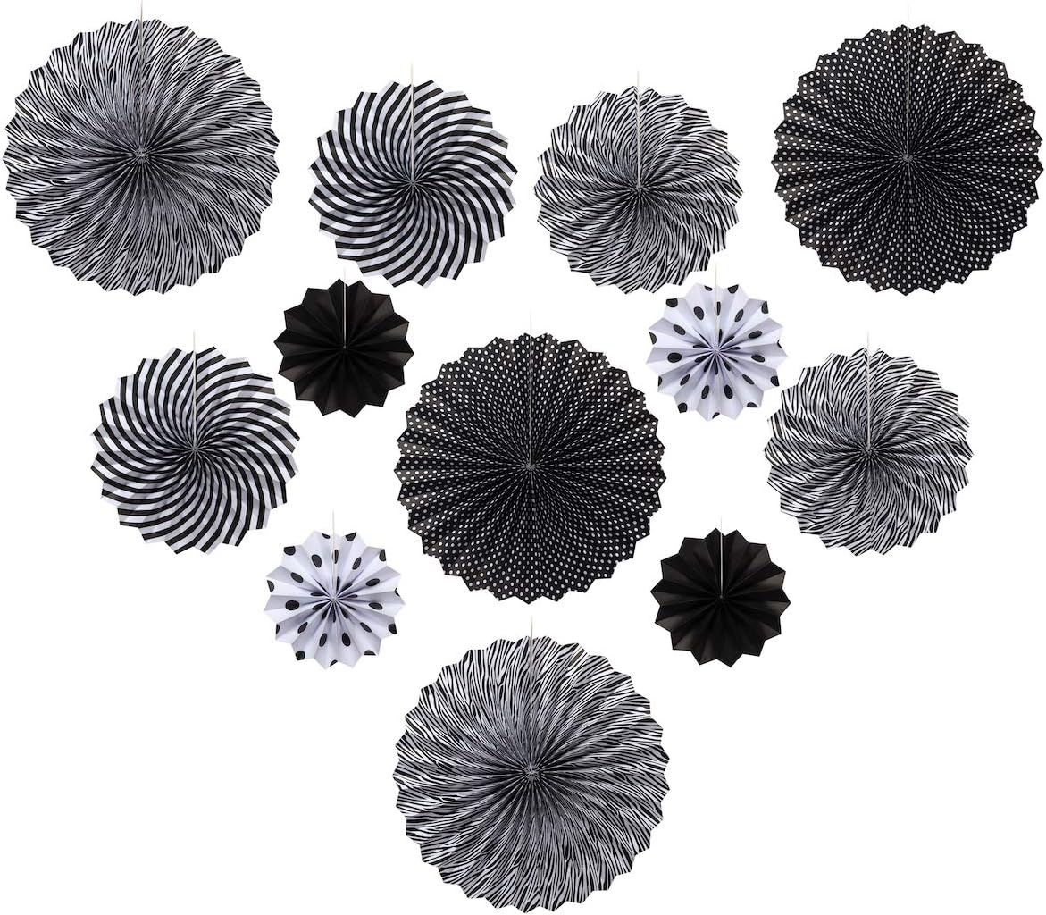 ONUPGO Black Paper Fan Party Decor Set 12PCS