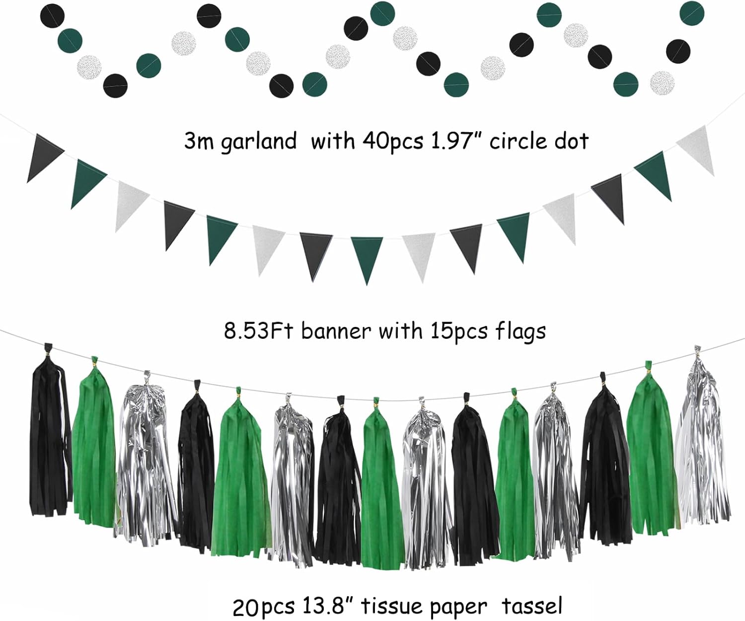 Hugtmr Black Green Silver Football Party Decorations 33pcs Set
