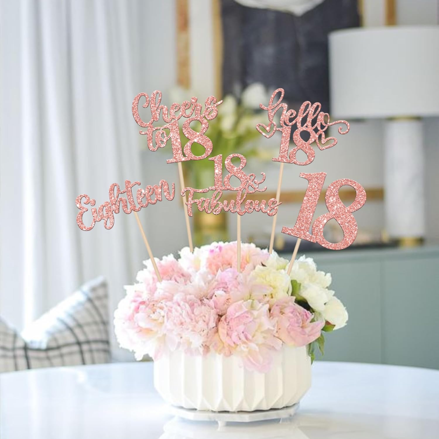 15PCS Happy 18th Birthday Centerpiece Sticks Rose Gold