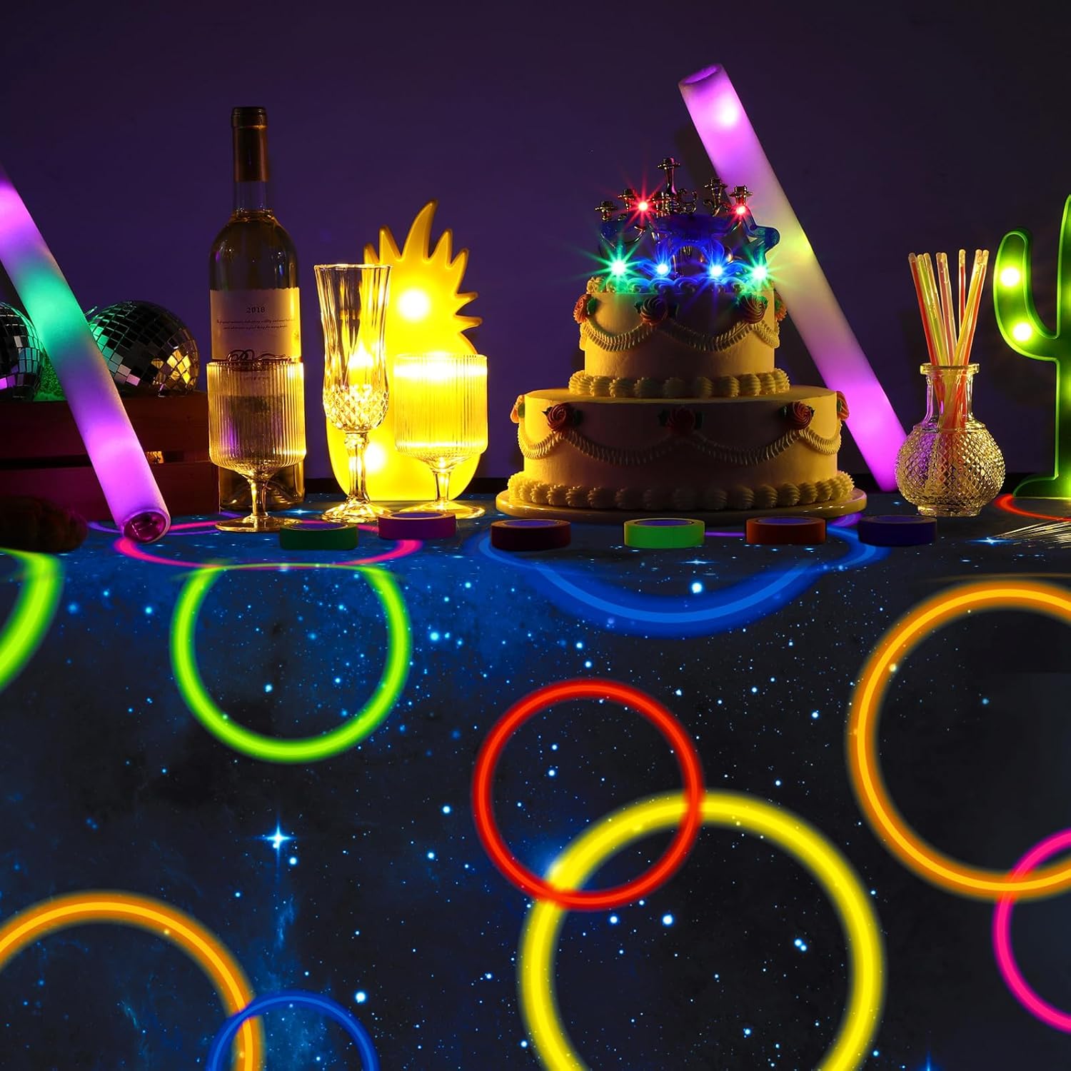 Irenare Neon Tablecloths 54x108 Inch Glow Party Decor