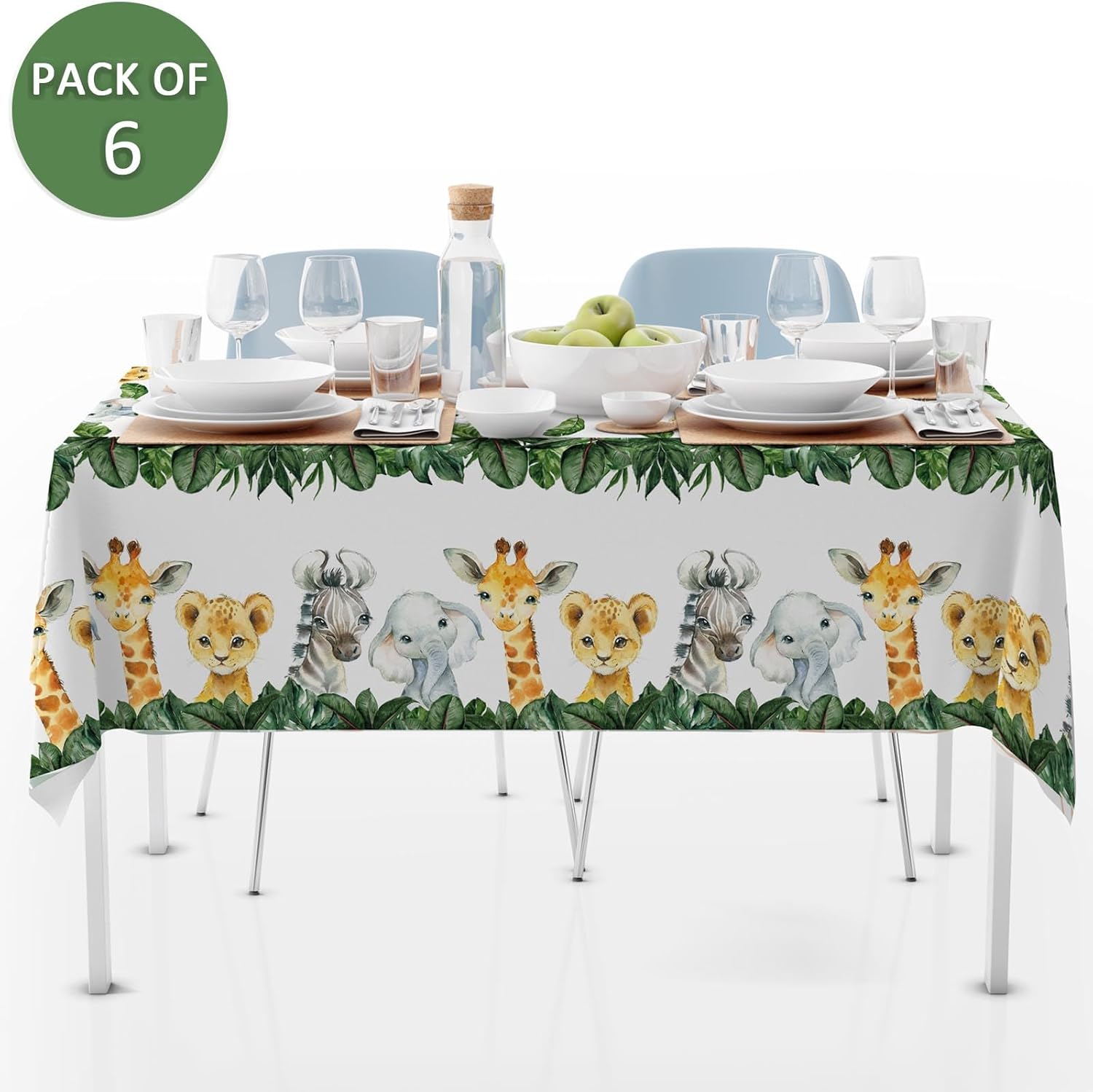 Yuzioey 6 Pack Jungle Safari Tablecloths Wild Animals Cover