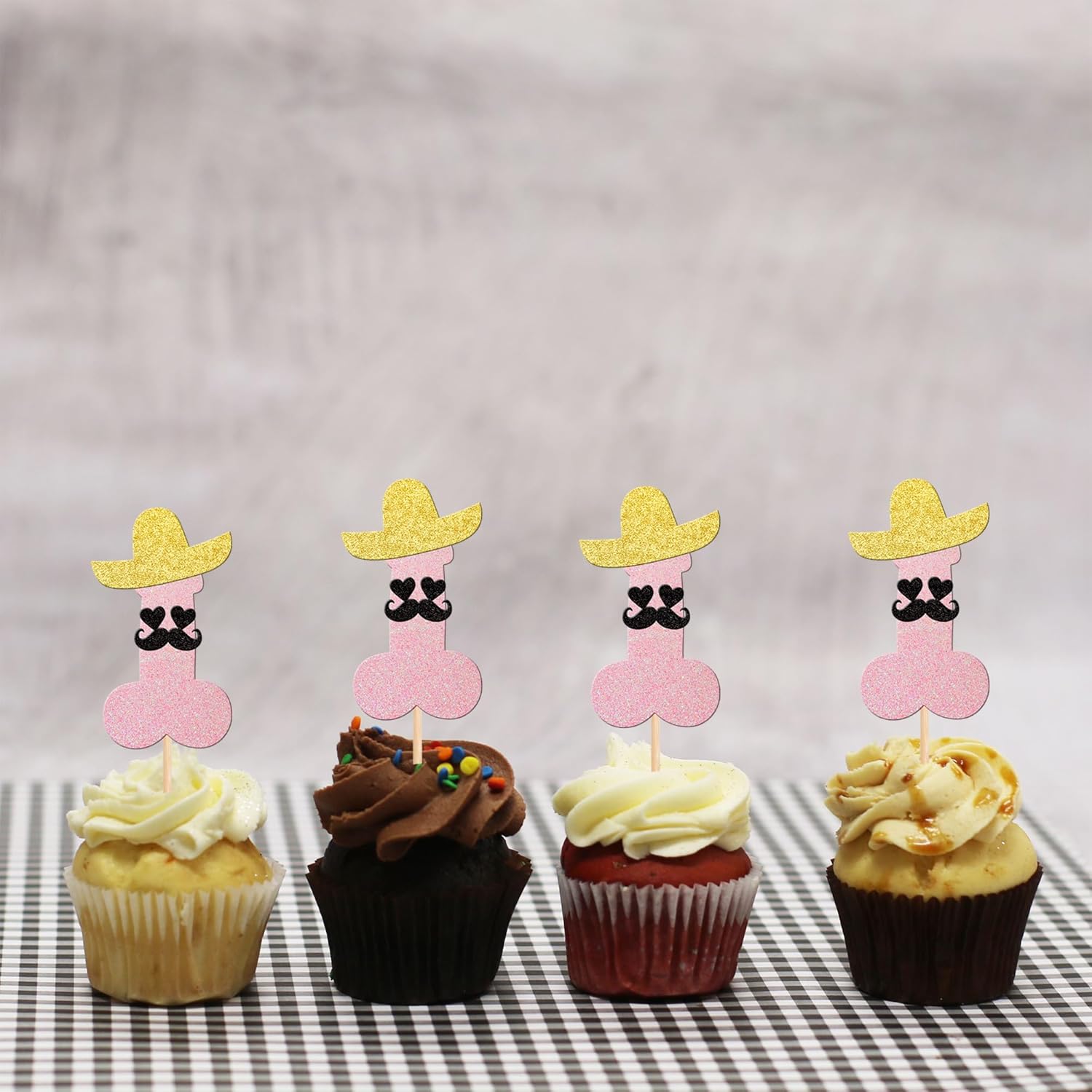 ZHUOWEISM 24pcs Pink Cupcake Toppers with Glitter Hats Beard