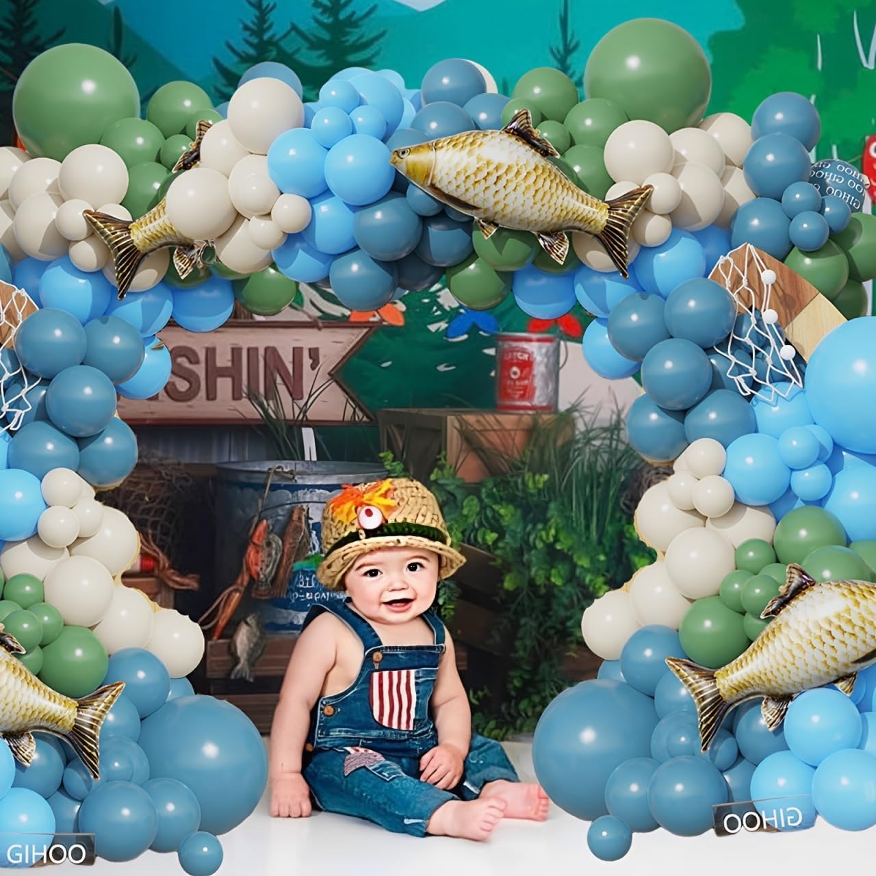 Fishing Birthday Decorations 145pcs Blue Balloon Garland Arch Kit