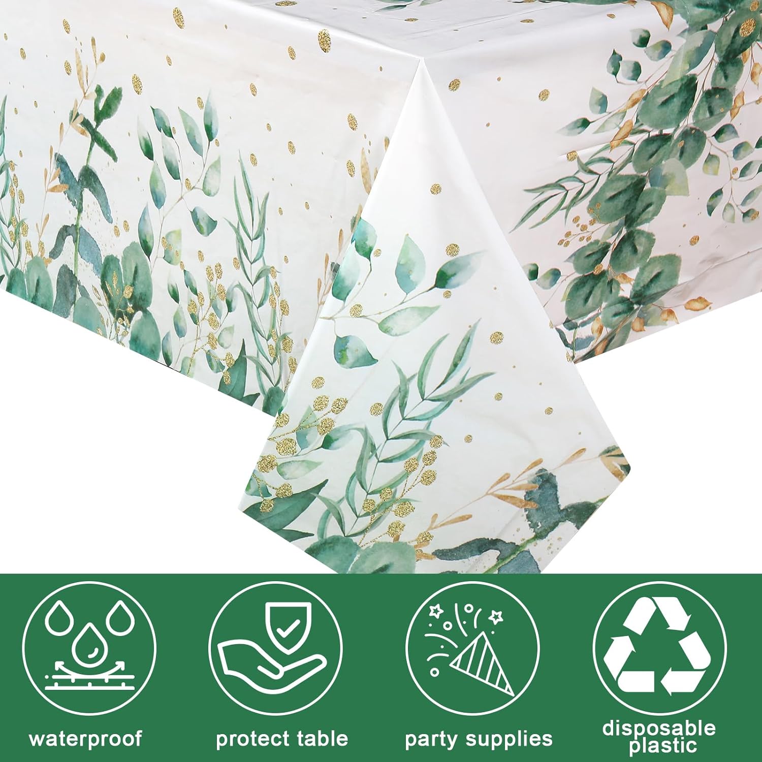 Irenare 3 Pcs Sage Green Plastic Tablecloth for Baby Shower
