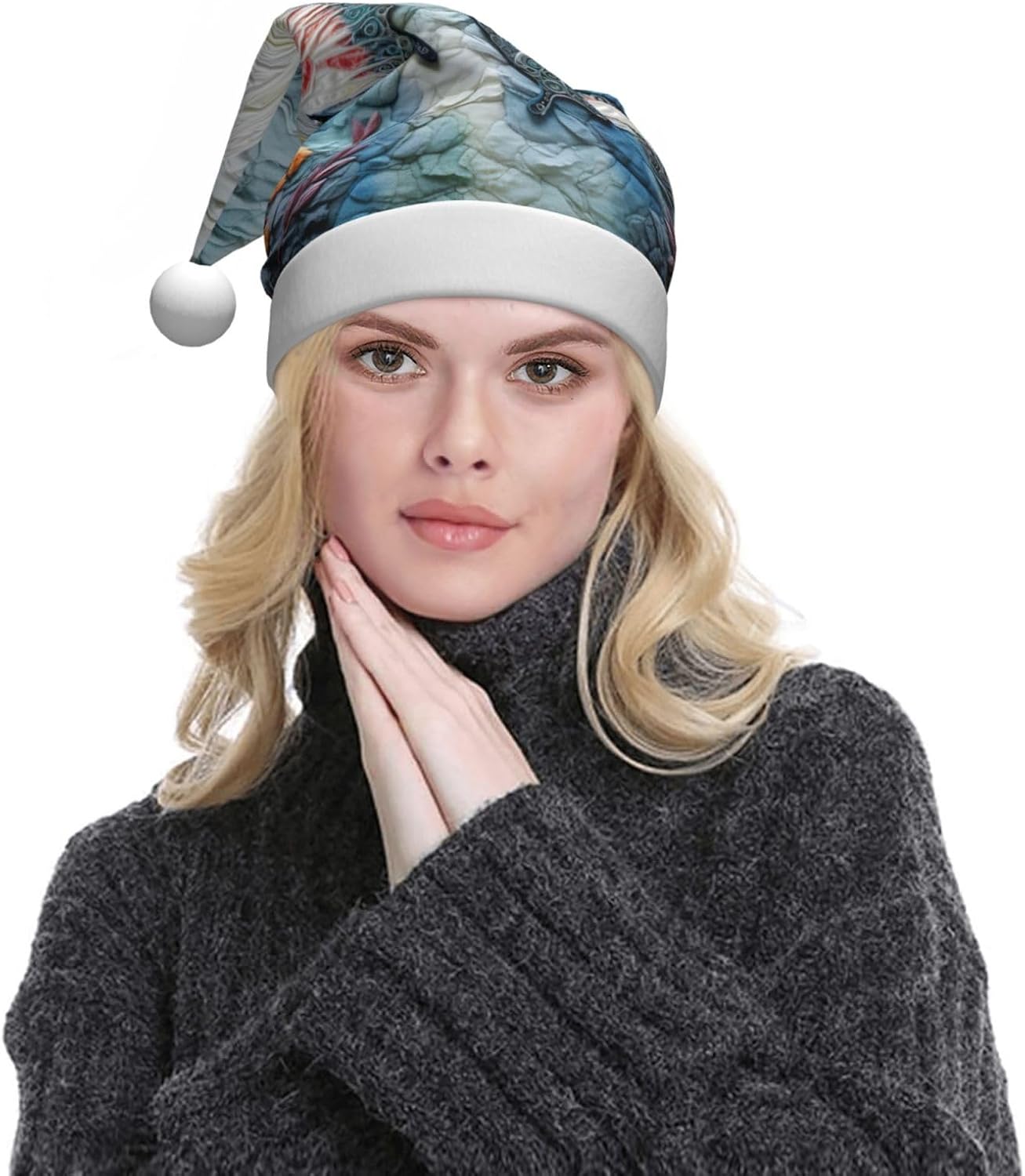 QINZHENG Butterfly Stone Print Santa Hat