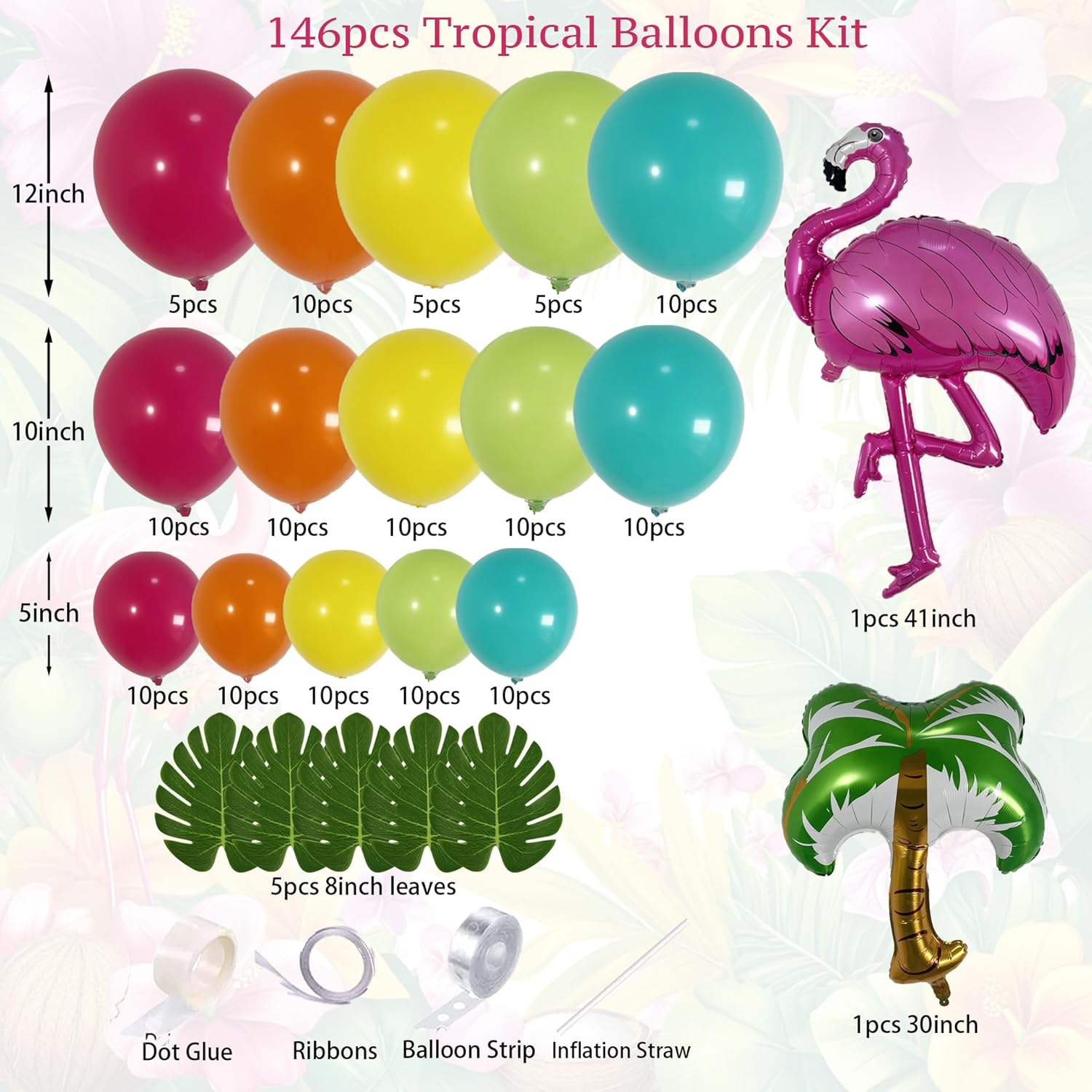 146Pcs Tropical Aloha Balloon Arch Kit