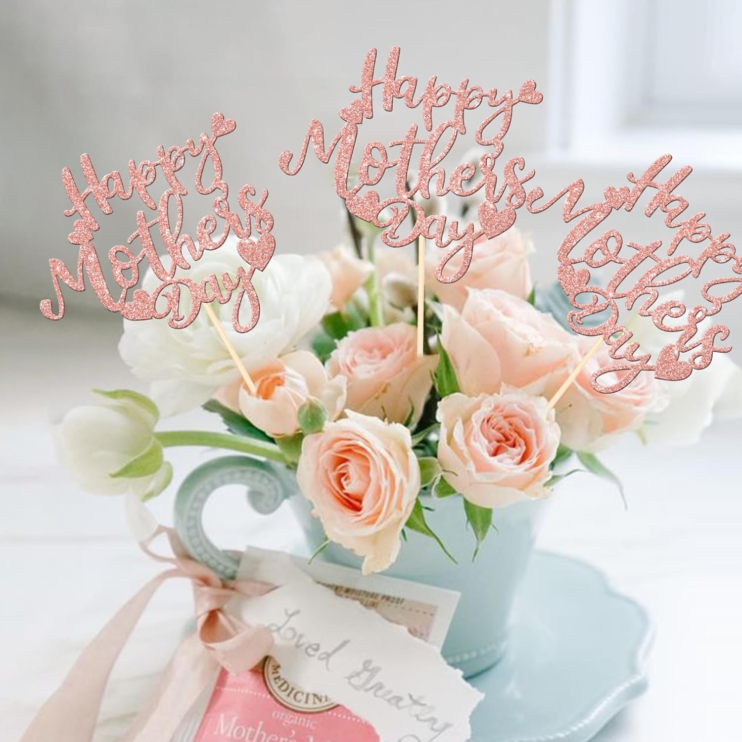 12 PCS Rose Gold Glitter Mothers Day Centerpieces