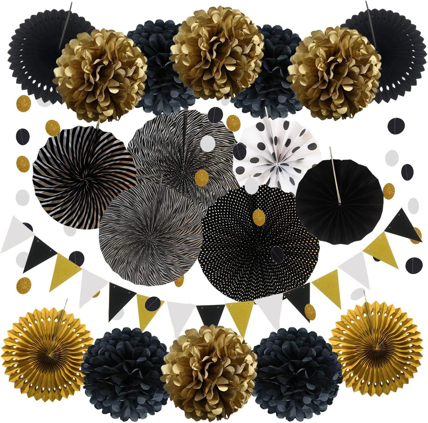 Black and Gold Party Decor Set 20 Pcs