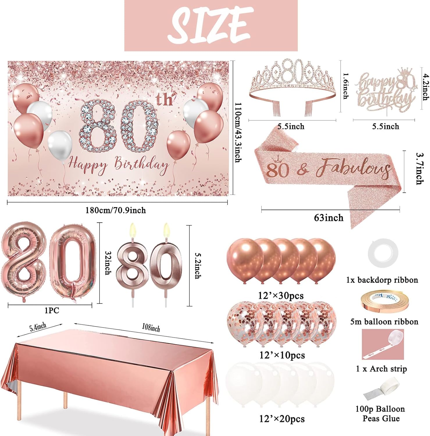 Trgowaul 80th Birthday Decor Balloon Set