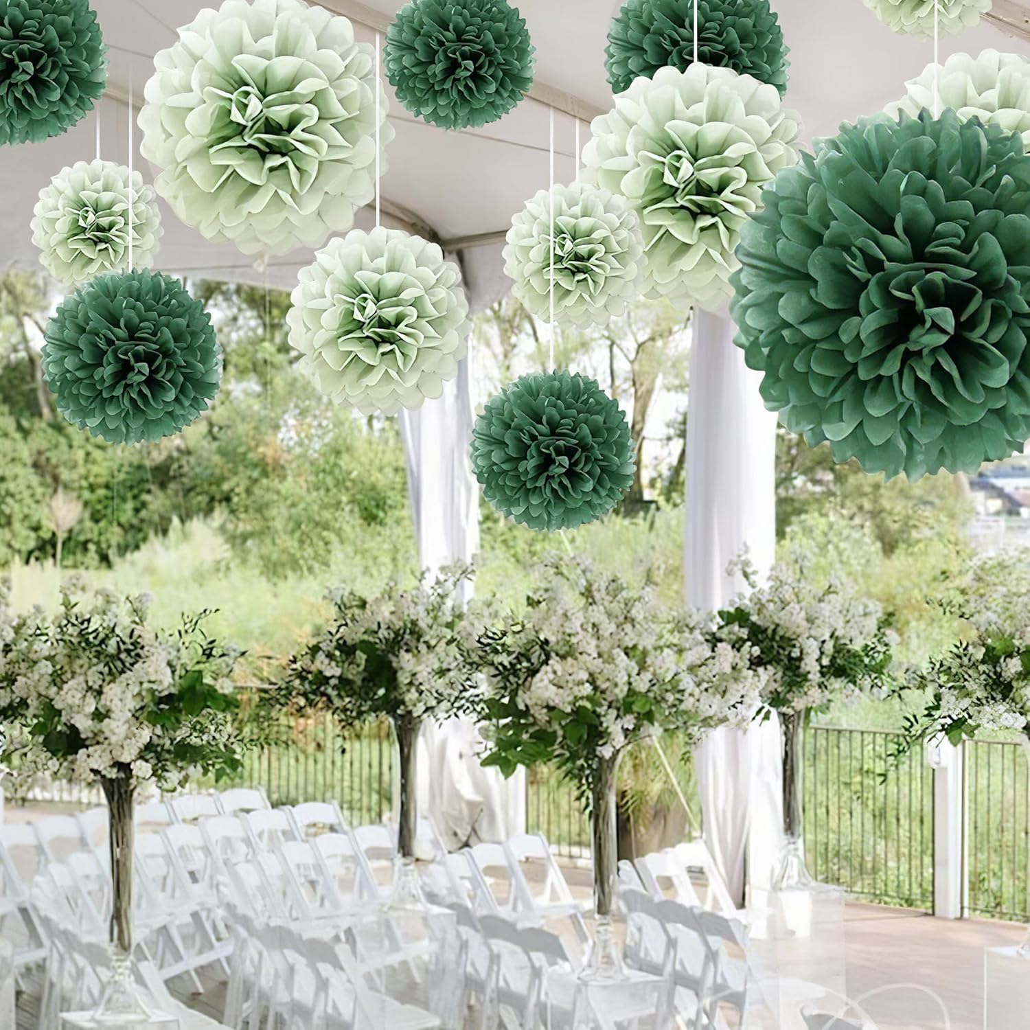 20 Piece Sage Green Tissue Paper Pom Poms Decorations