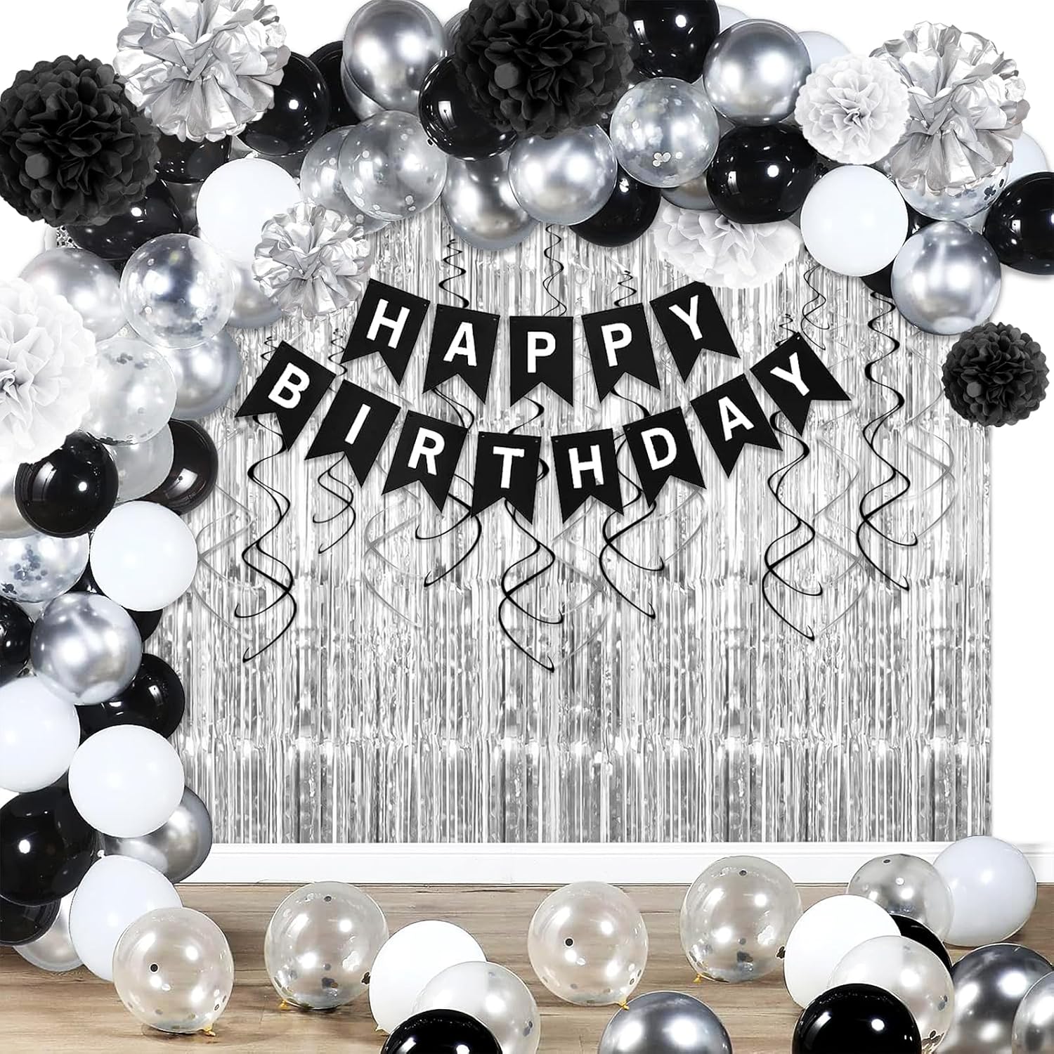 Black and Silver Birthday Decorations for Men