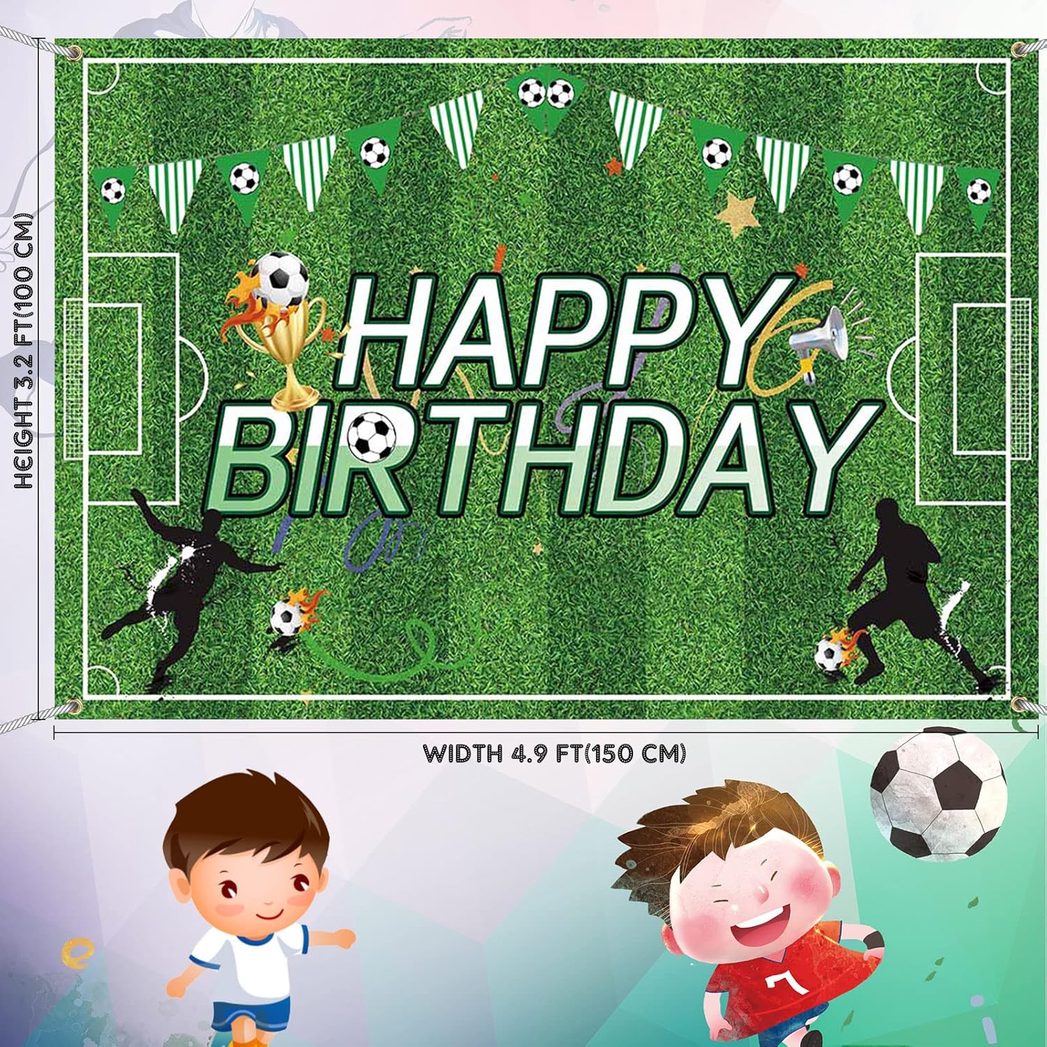 Irenare Soccer Birthday Decorations 5x3ft Backdrop and Table Cloth