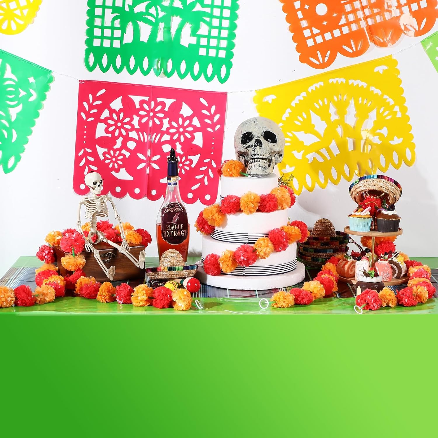 Preboun Mexican Tablecloth and Fiesta Banner Decorations