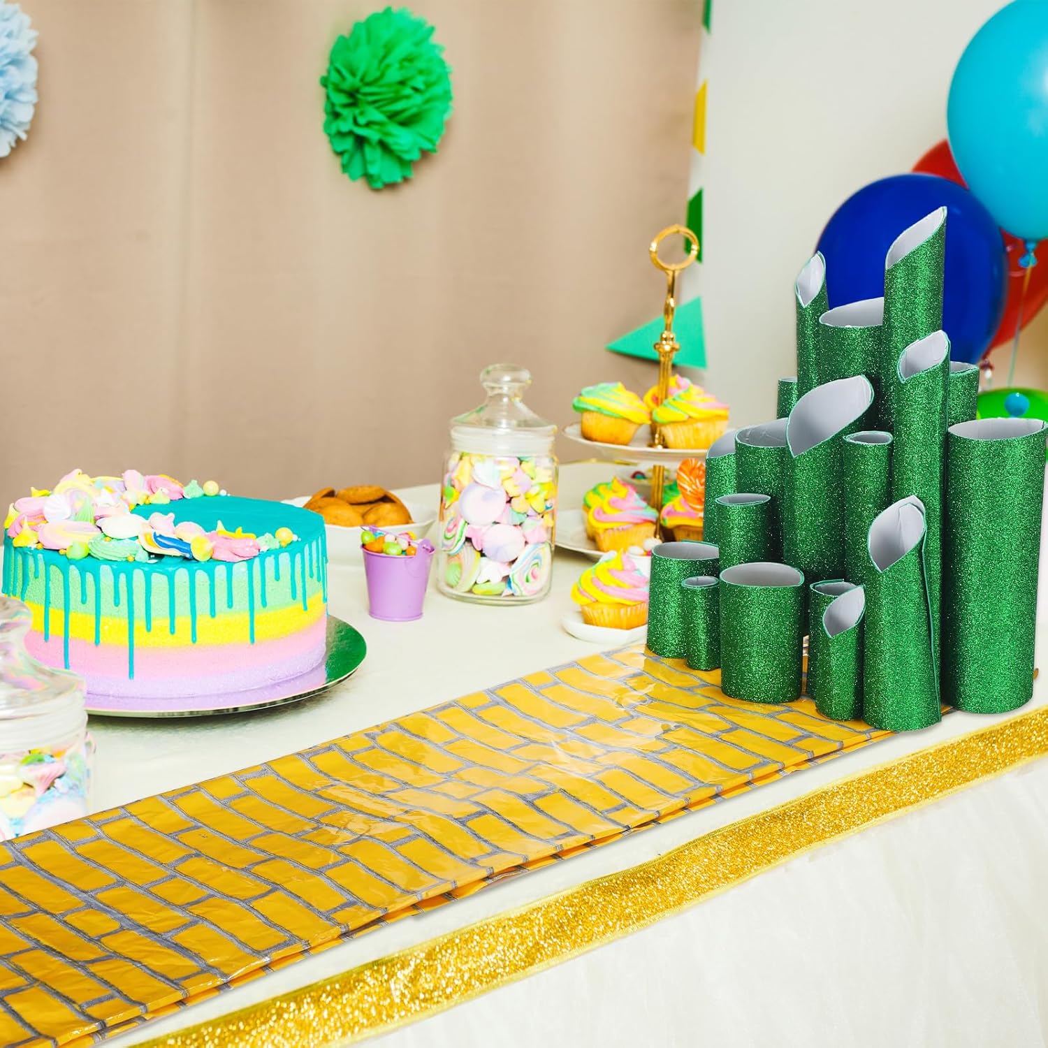 6 Pcs Wizard Party Decorations DIY Green Castle Backdrop