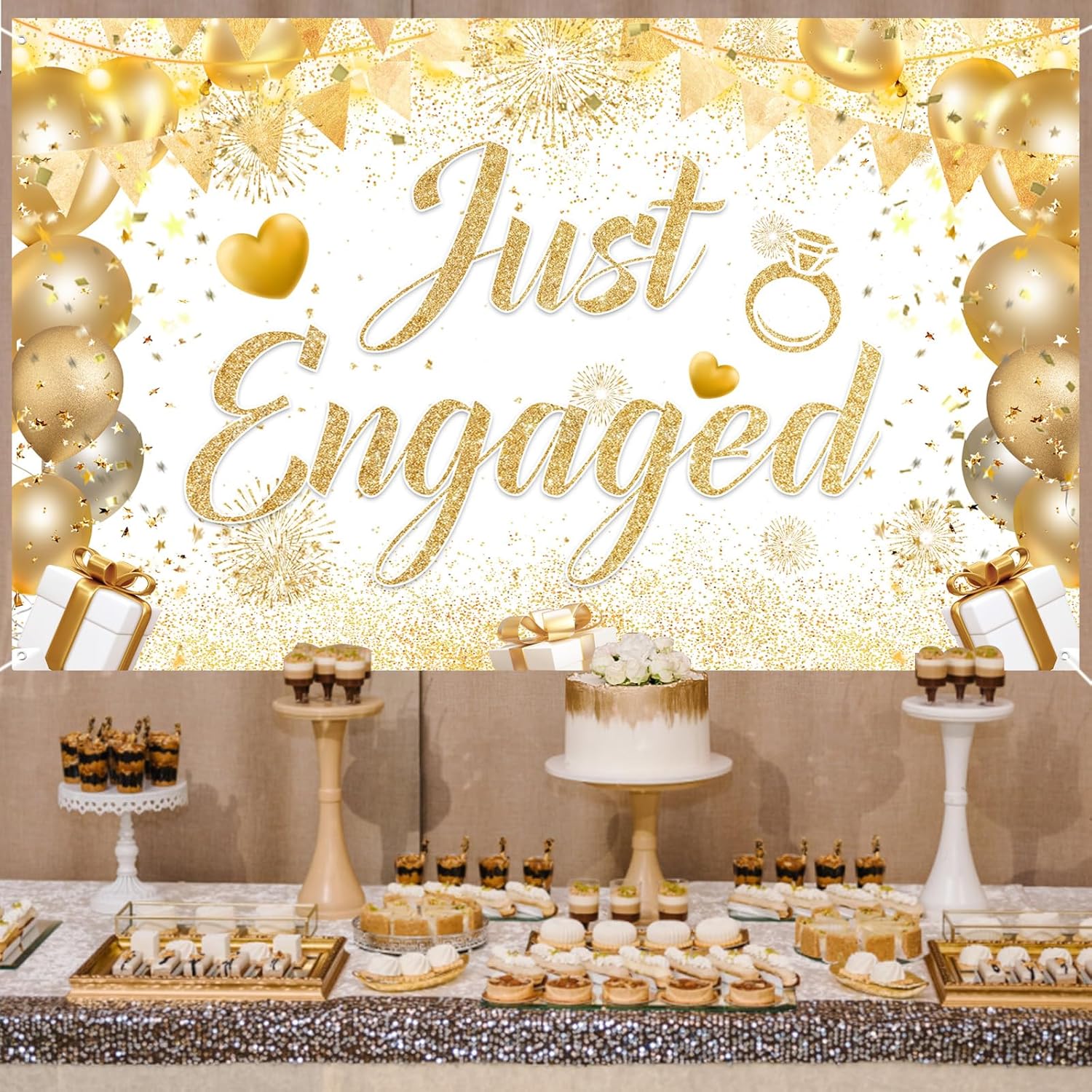 Just Married Engagement Party Decorations Banner Backdrop Balloons