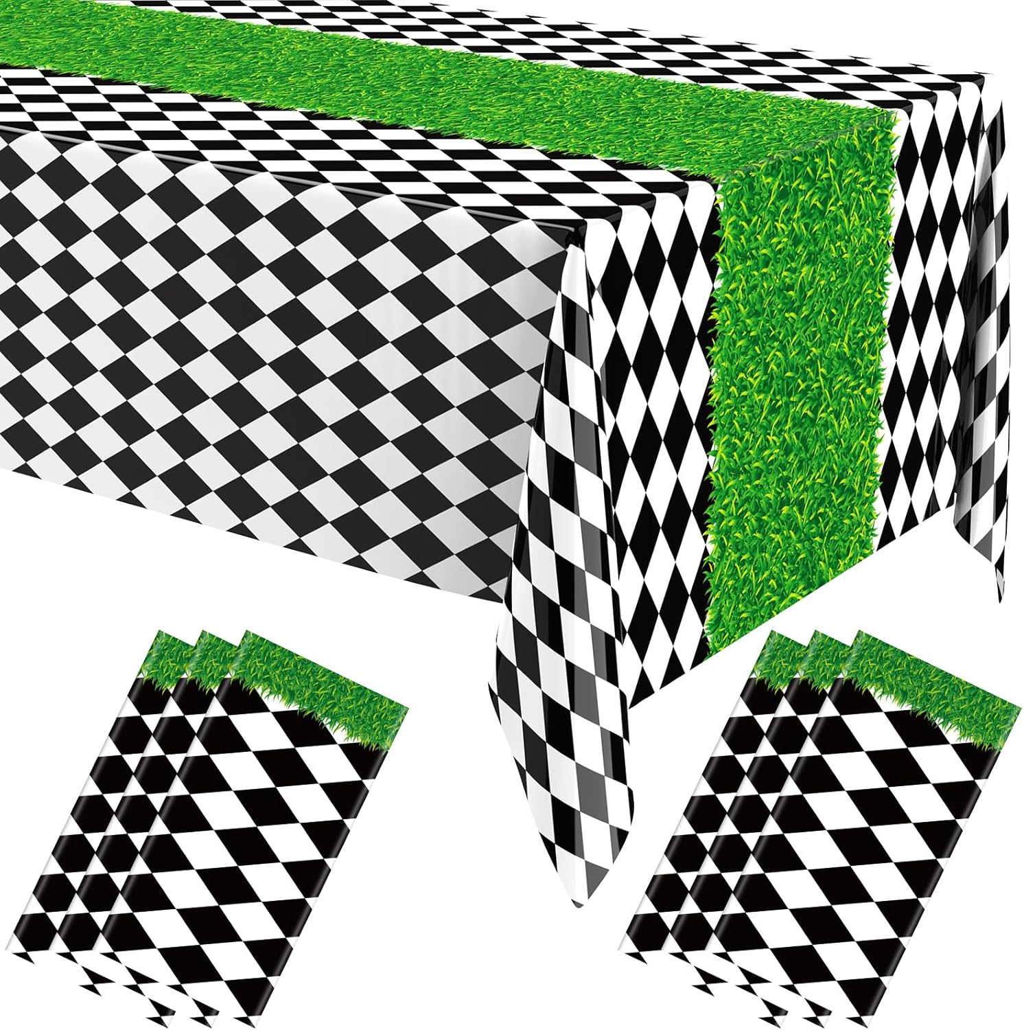 Oudain 3 Pcs Wonderland Checkered Tablecloth