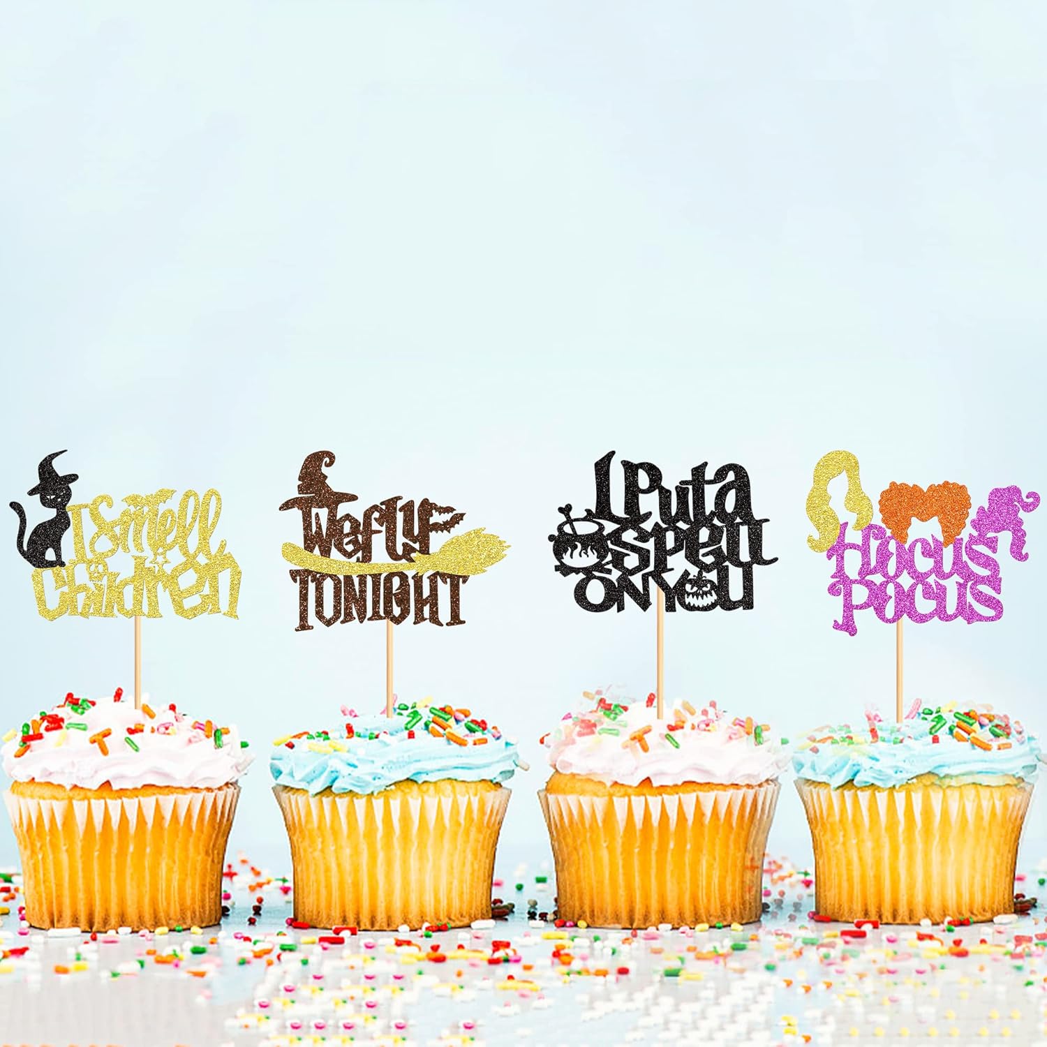 Ercadio 24 Pack Hocus Pocus Witch Hair Cupcake Toppers
