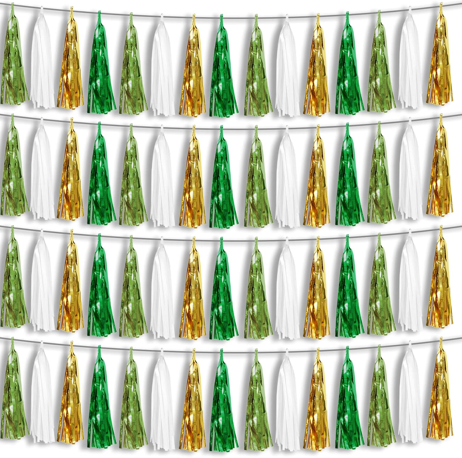 4P Light Green White Gold Green Tassel Garland Banner