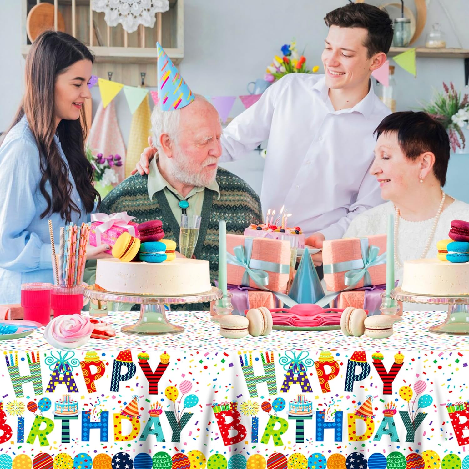 2Pcs Colorful Birthday Plastic Table Covers