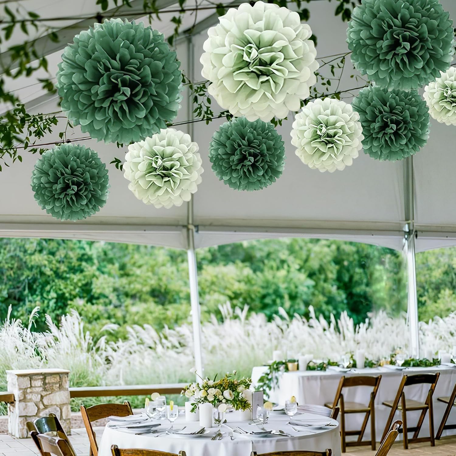 20 Piece Sage Green Tissue Paper Pom Poms Decorations