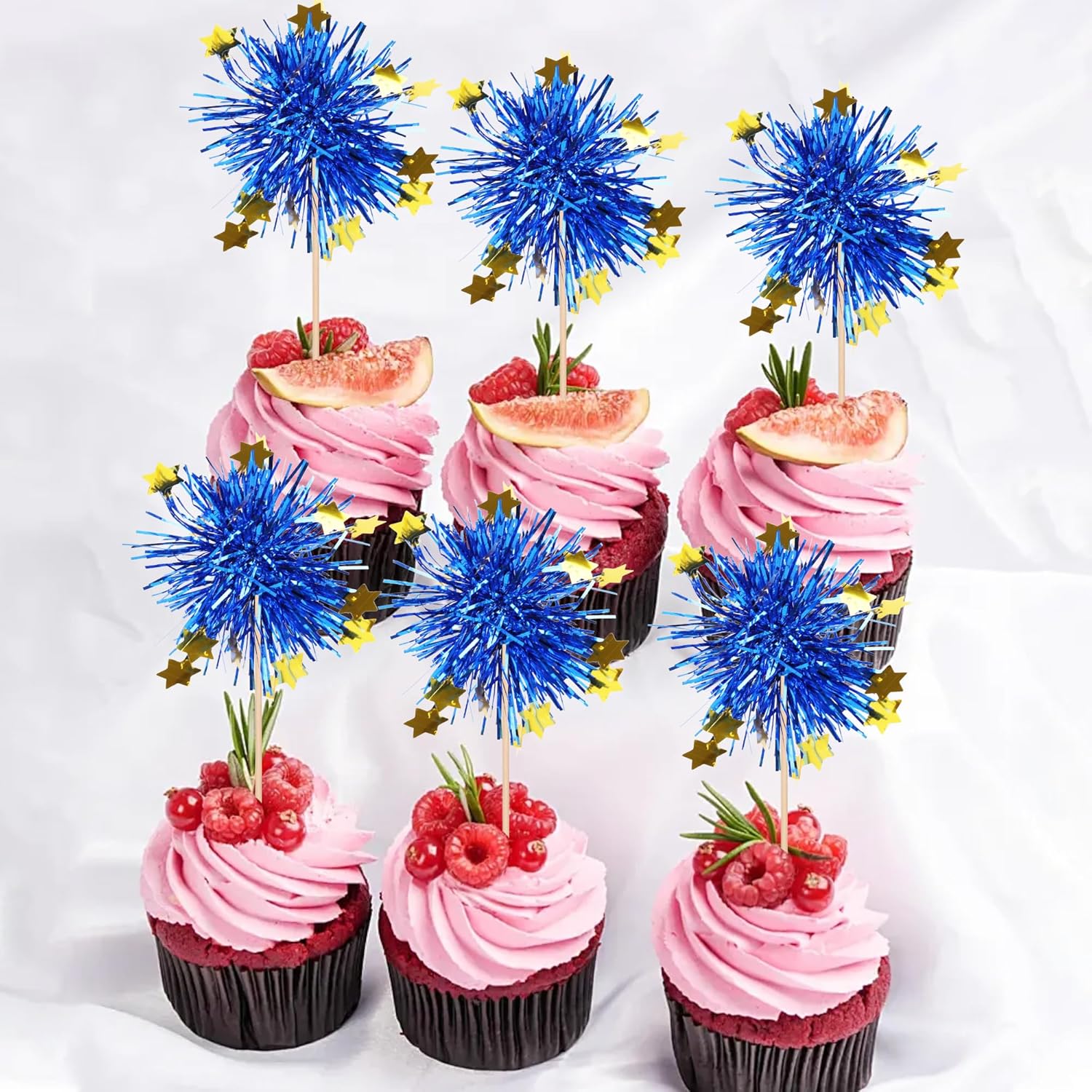 30 PCS Foil Firework Cupcake Toppers Blue Sparkle