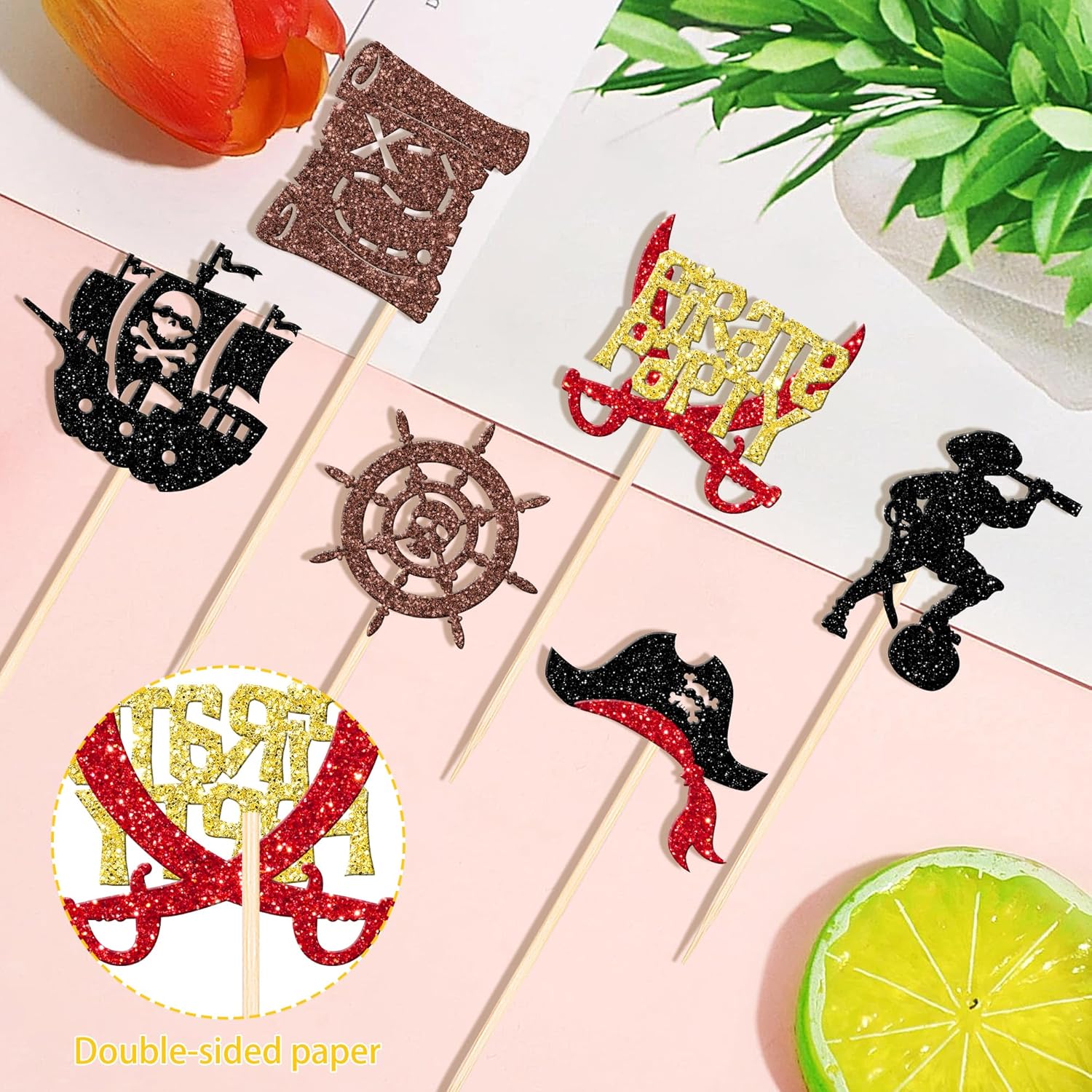 12 PCS Pirate Theme Centerpiece Sticks with Treasure Map