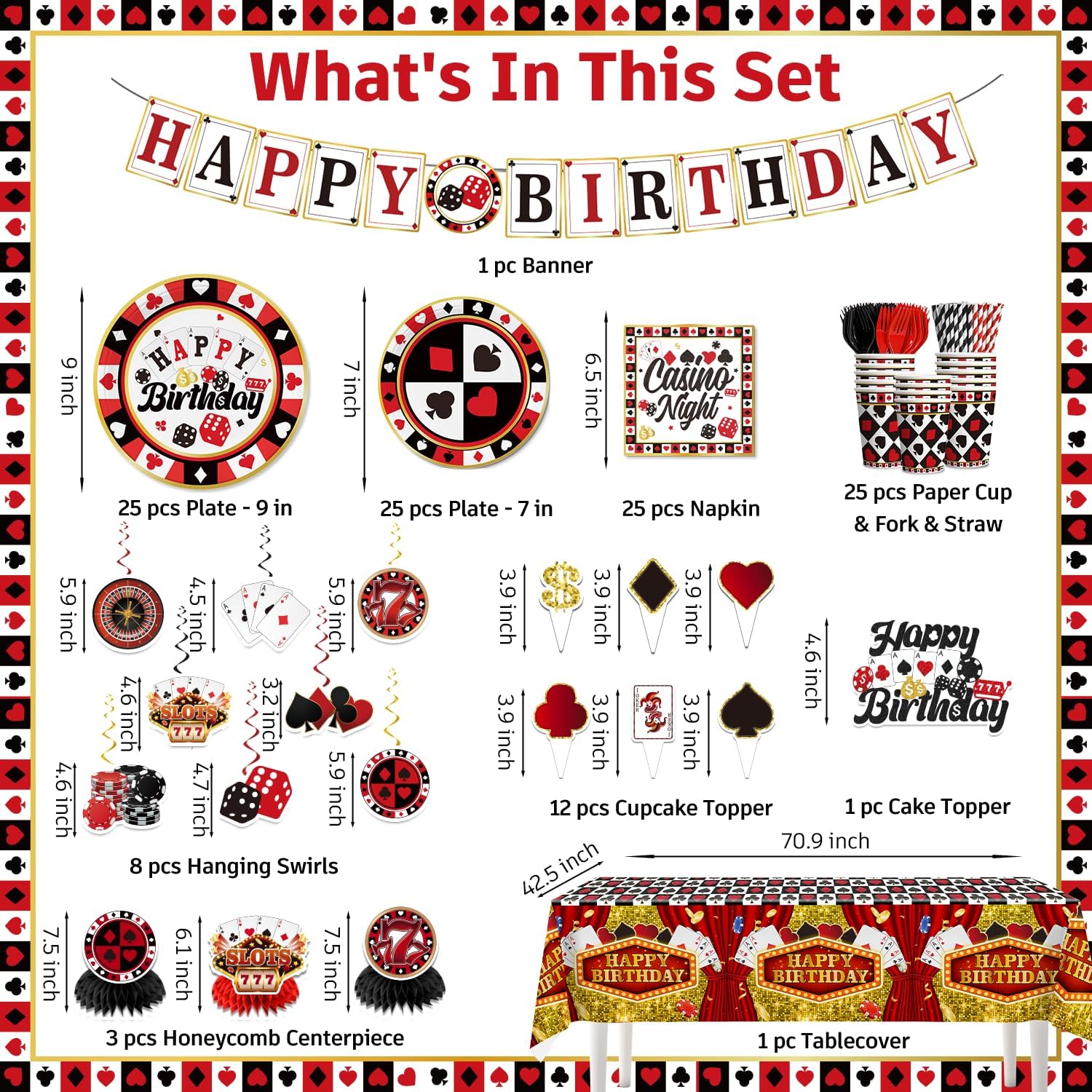 176pcs Casino Party Decorations Set for Birthday Poker Night